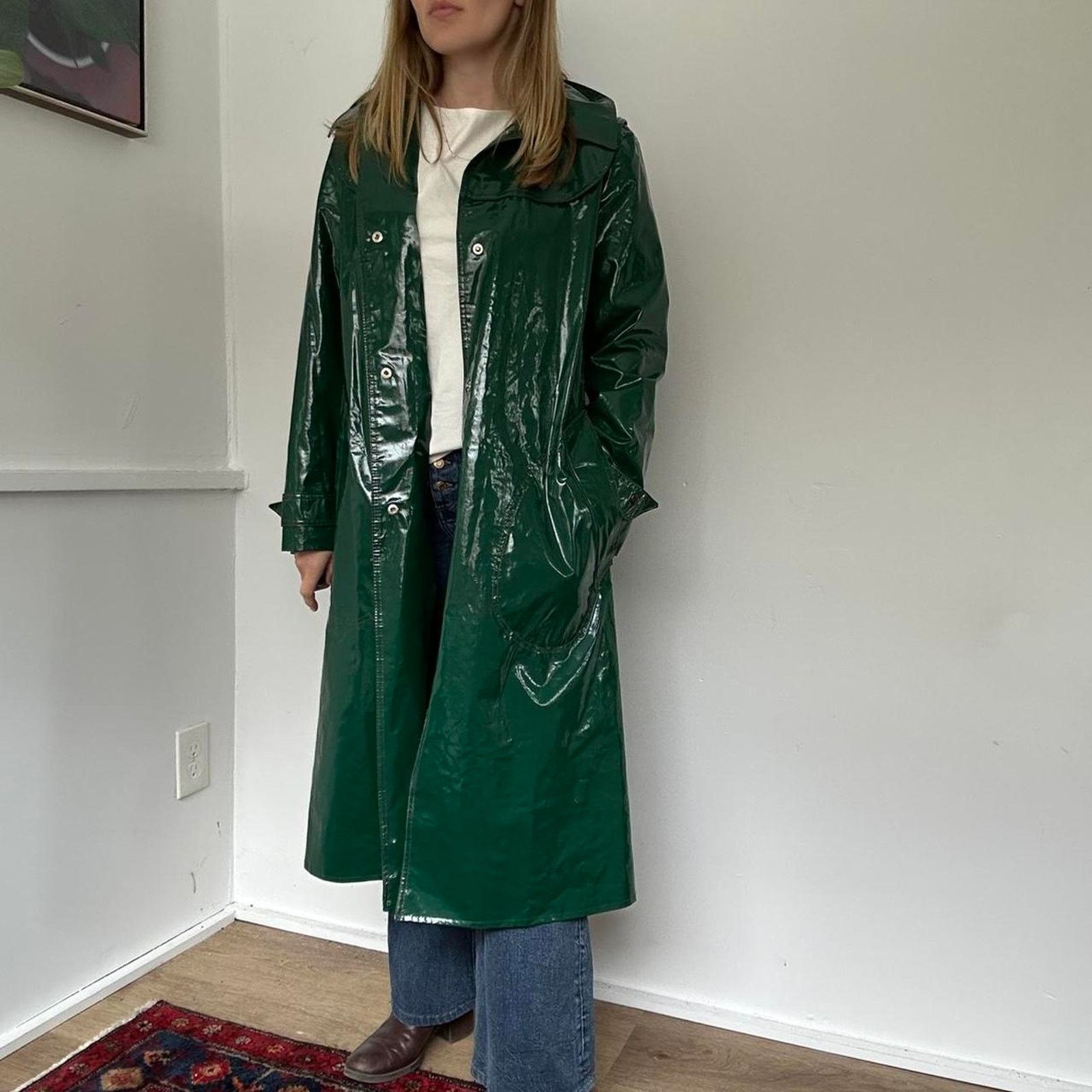 Other Vintage Forest Green Vinyl Raincoat (S) Size S / US 4 / IT 40 - 1 Thumbnail