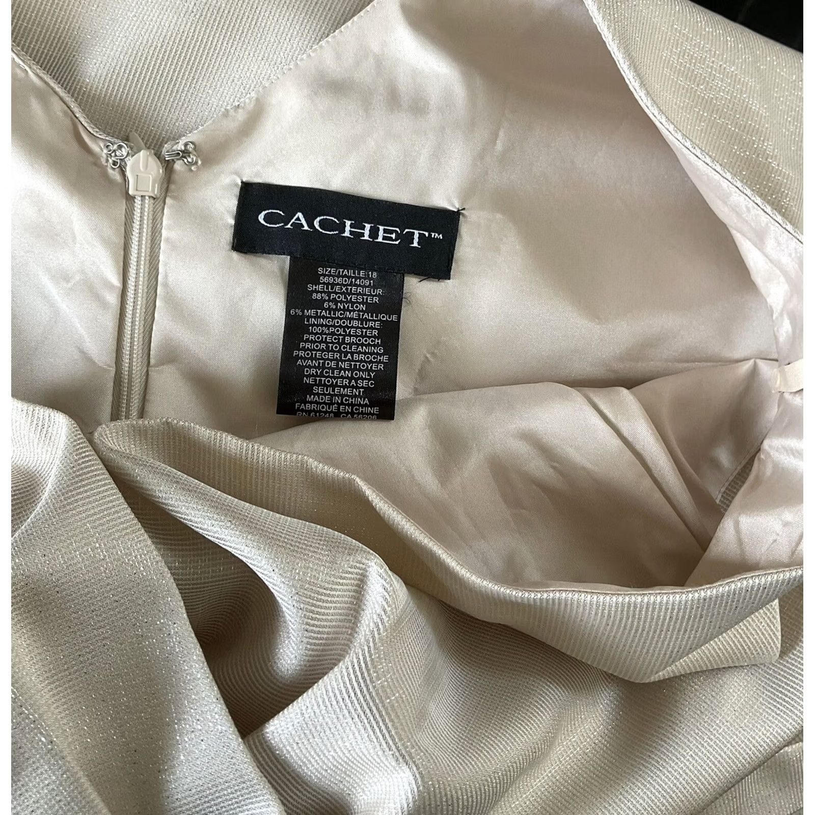 Vintage Cachet Sleeveless Sheath Dress 18 Beige Glitter Pleated V-neck Rhinestones Formal Party/Cocktail Wedding Women XS-XL? 18? Size XXL / US 16-18 / IT 52-54 - 5 Thumbnail