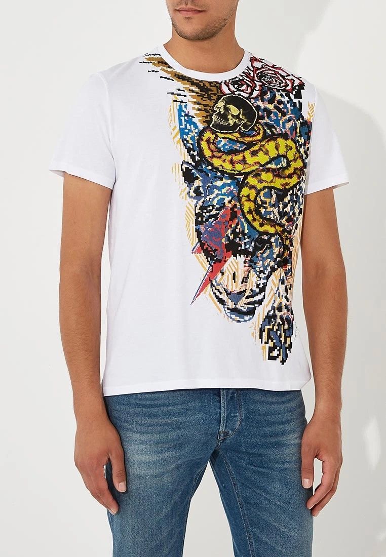 Just Cavalli 🇮🇹💀 Just Cavalli Art Asymmetrical Tiger Skull Snake T-Shirt Size US M / EU 48-50 / 2 - 2 Thumbnail