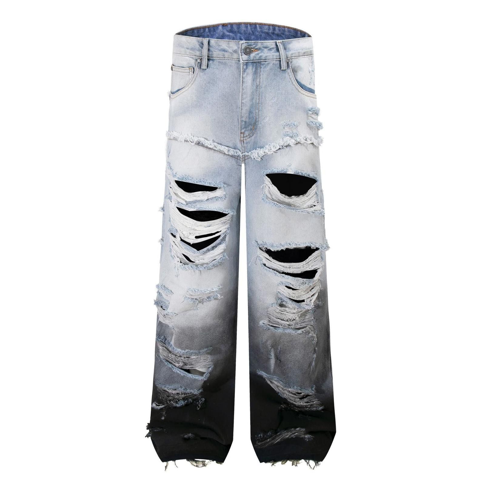 Japanese Brand Light Blue Distressed Baggy Wide Leg Jeans Size US 32 / EU 48 - 5 Thumbnail