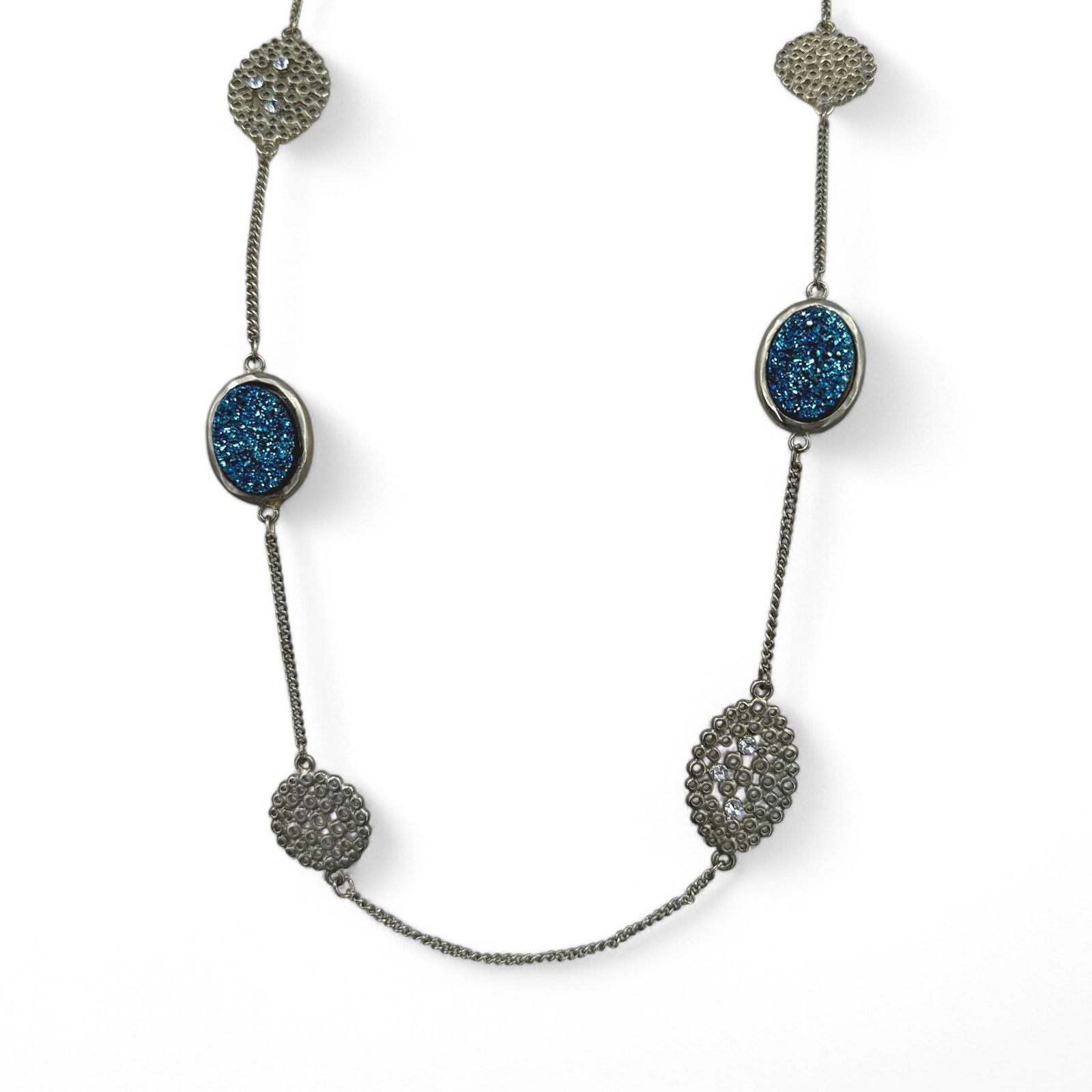 Other Vintage VCLM Necklace Blue Faux Druzy Stations Opera Length Size ONE SIZE - 3 Thumbnail