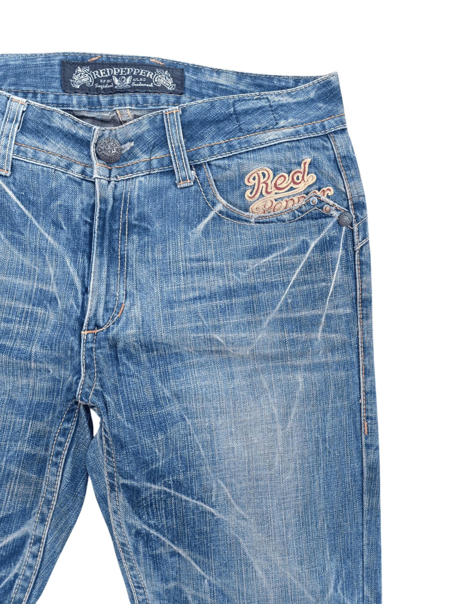 Japanese Brand FLARED Red Pepper Whiskers Low Rise Boot Cut Size US 35 - 21 Thumbnail