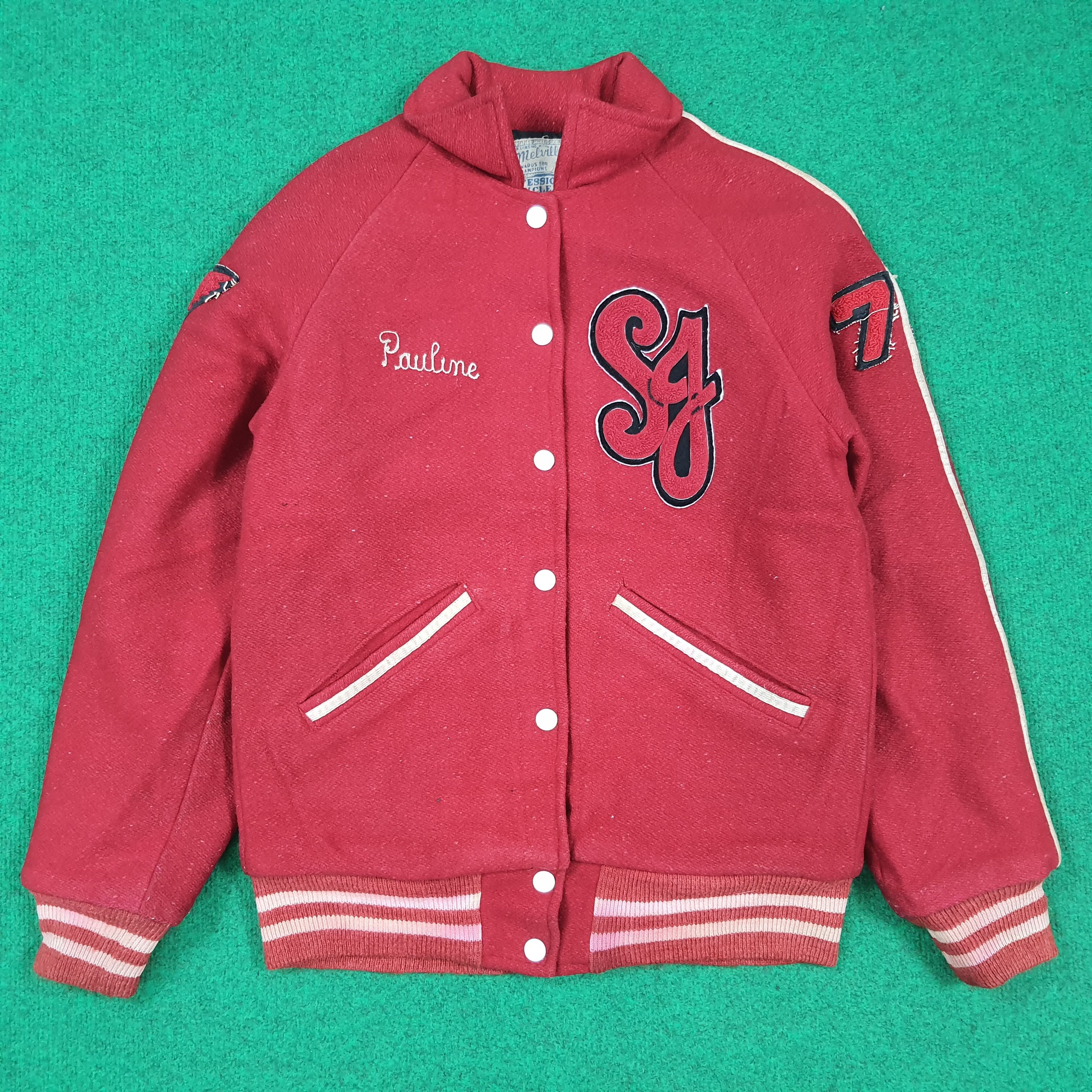 Vintage Vintage 70s Melville Letterman Jacket Red Wool Jacket C304N8 Size US S / EU 44-46 / 1 - 4 Thumbnail