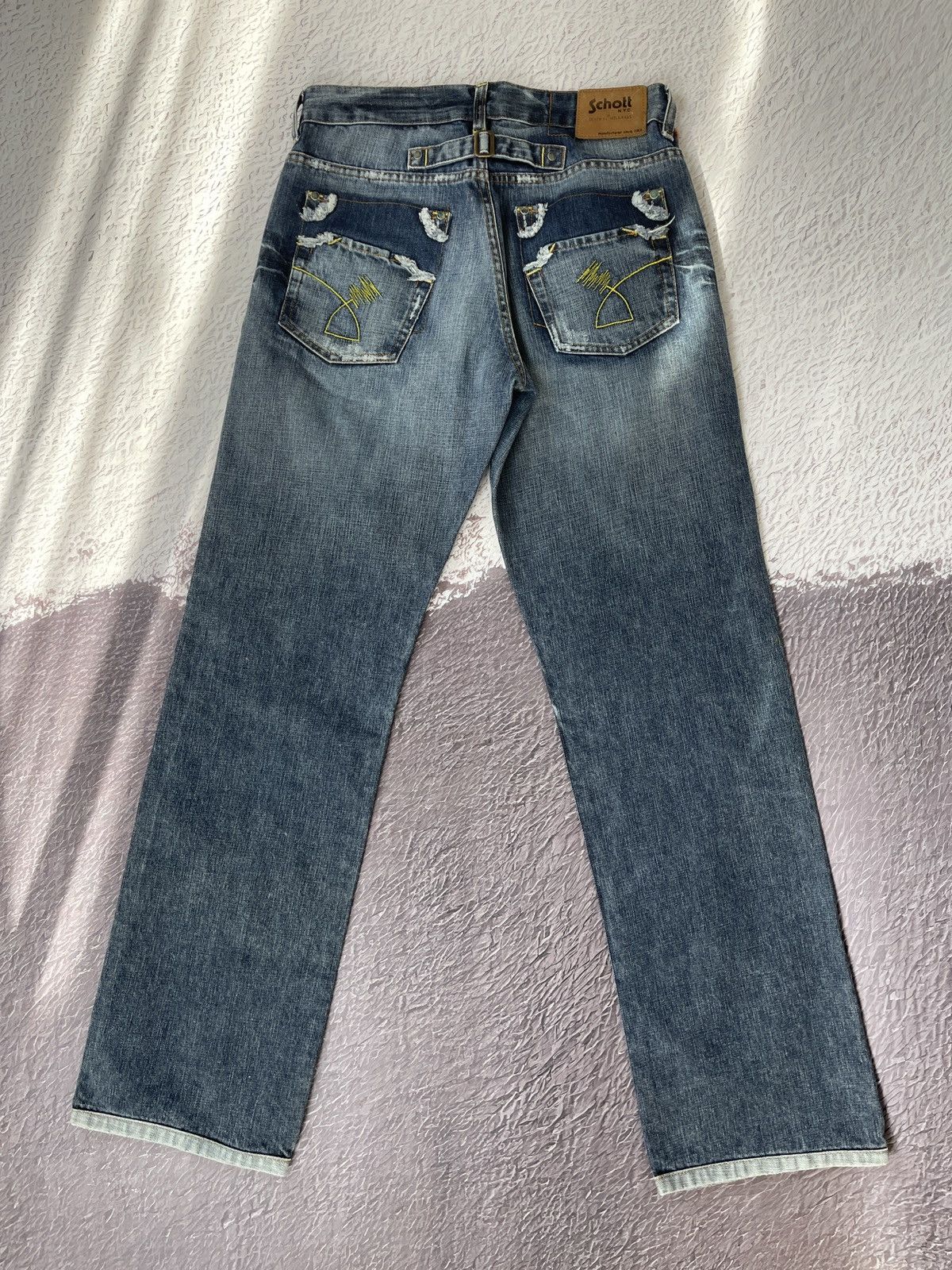 Schott Schott NYC vintage buckle back faded distressed denim jeans Size US 30 / EU 46 - 13 Thumbnail
