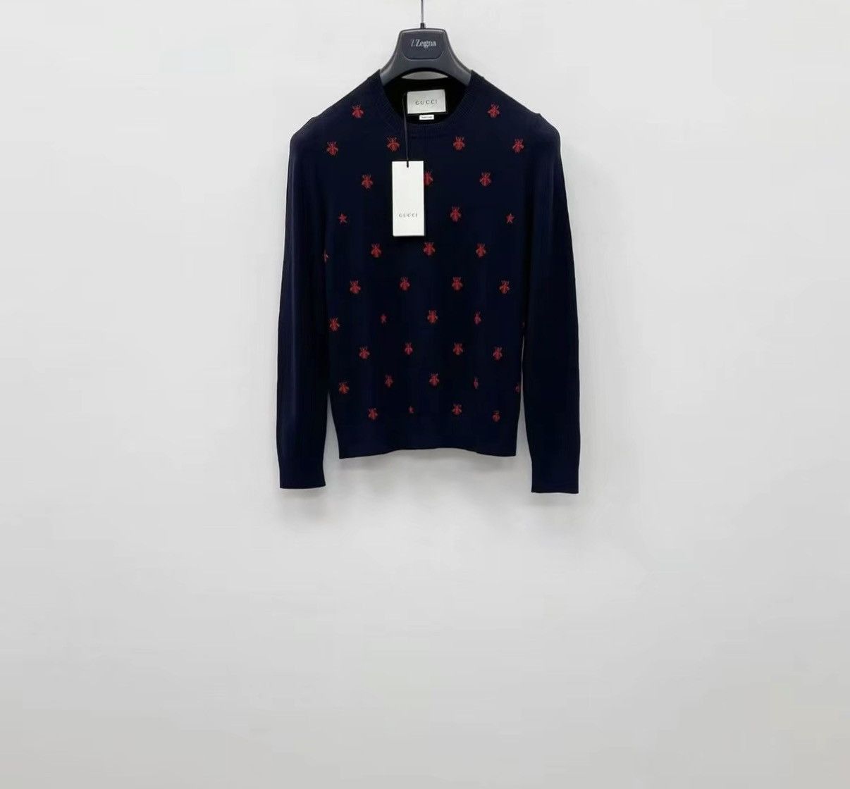 Gucci Blue Knit Sweater with Red Pattern - Size M Size US M / EU 48-50 / 2 - 1 Thumbnail