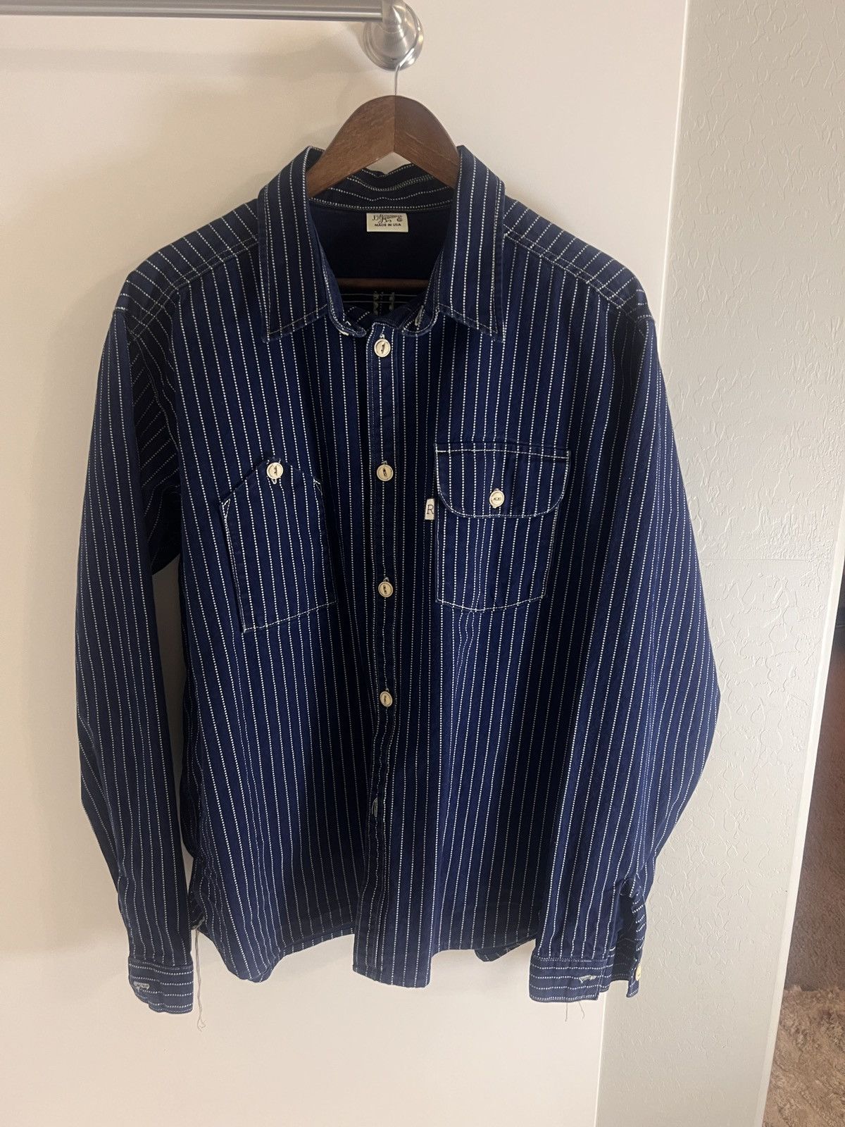 Indigo Stripe Work Shirt – Size L – Made in USA