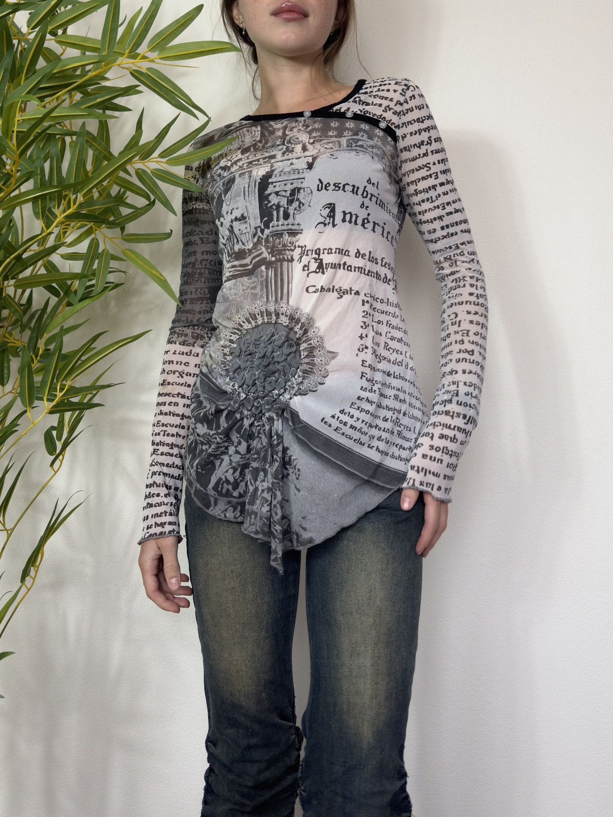 COP COPINE 2000s STYLE AVANT GARDE MESH PRINTED LONG SLEEVE