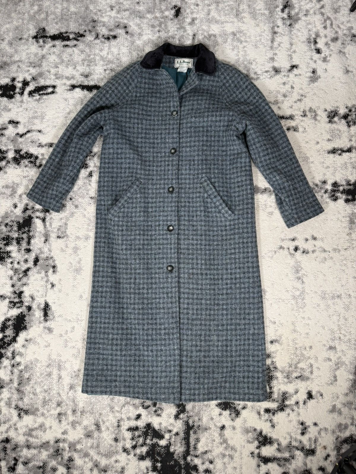 L.L. Bean Vintage 80s Made in USA LL Bean Wool Checkered Overcoat Size M / US 6-8 / IT 42-44 - 3 Thumbnail
