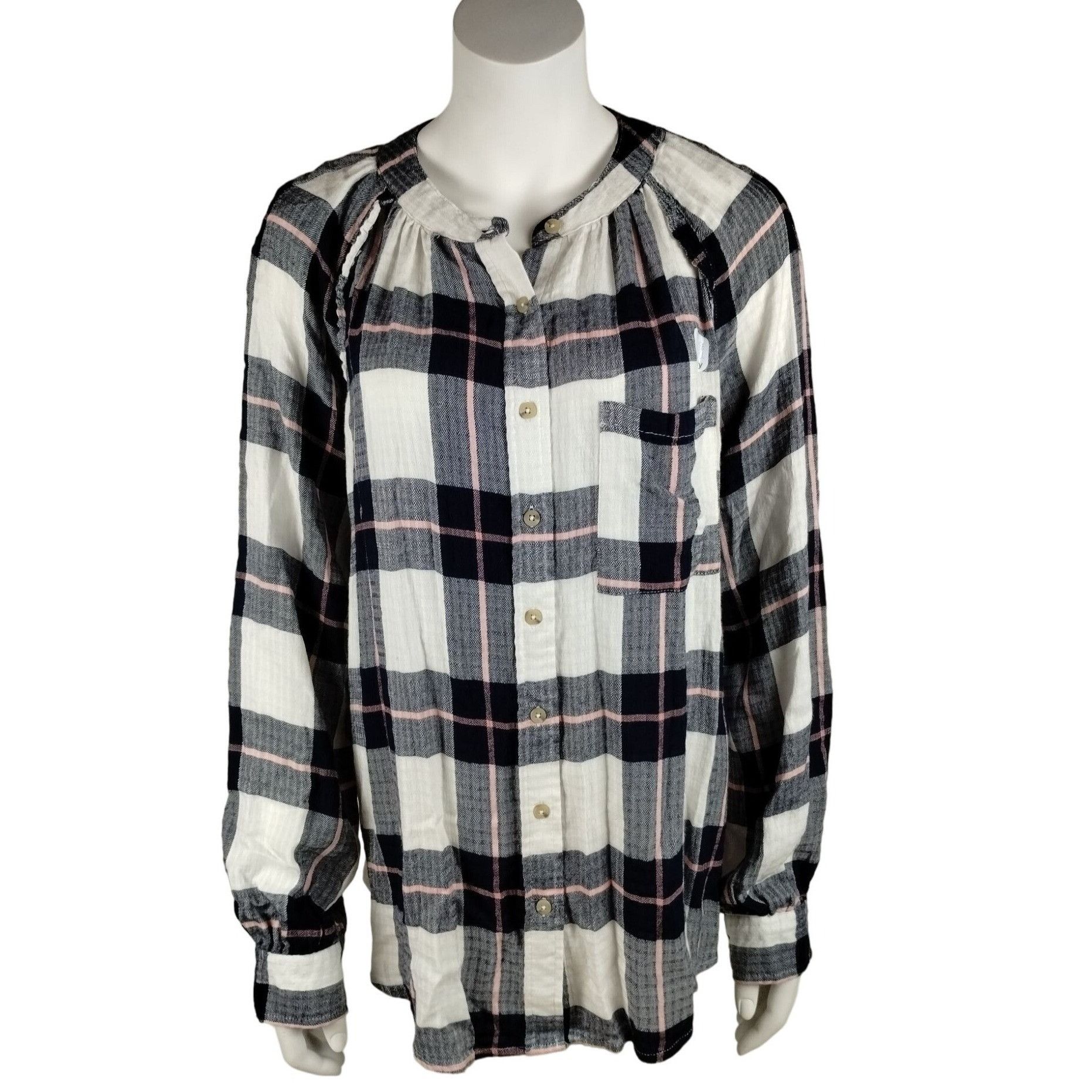 Other Time and Tru Maternity Womens Large Woven Button Up Top Blue Size L / US 10 / IT 46 - 2 Thumbnail