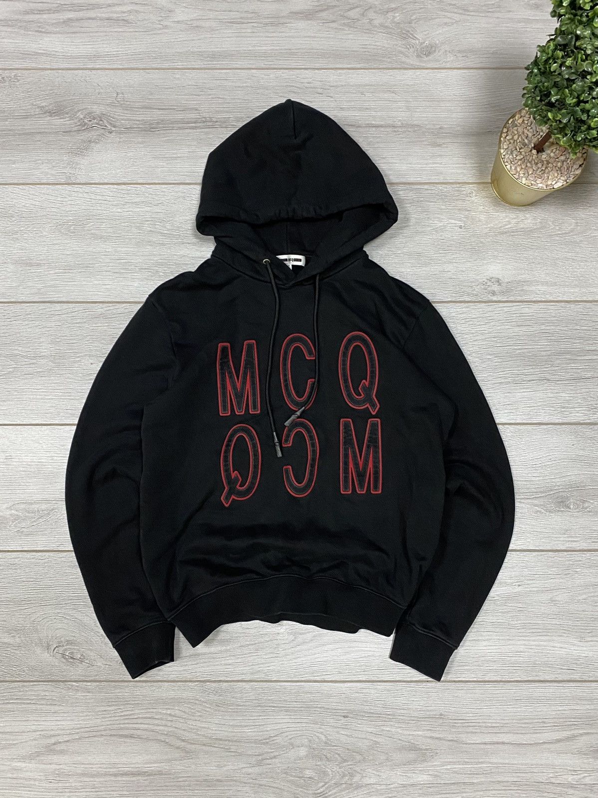 image of Alexander Mcqueen x Mcq Alexander Mcqueen Mcq Big Logo Velvet Hoodie Mcqueen in Black (Size Small)