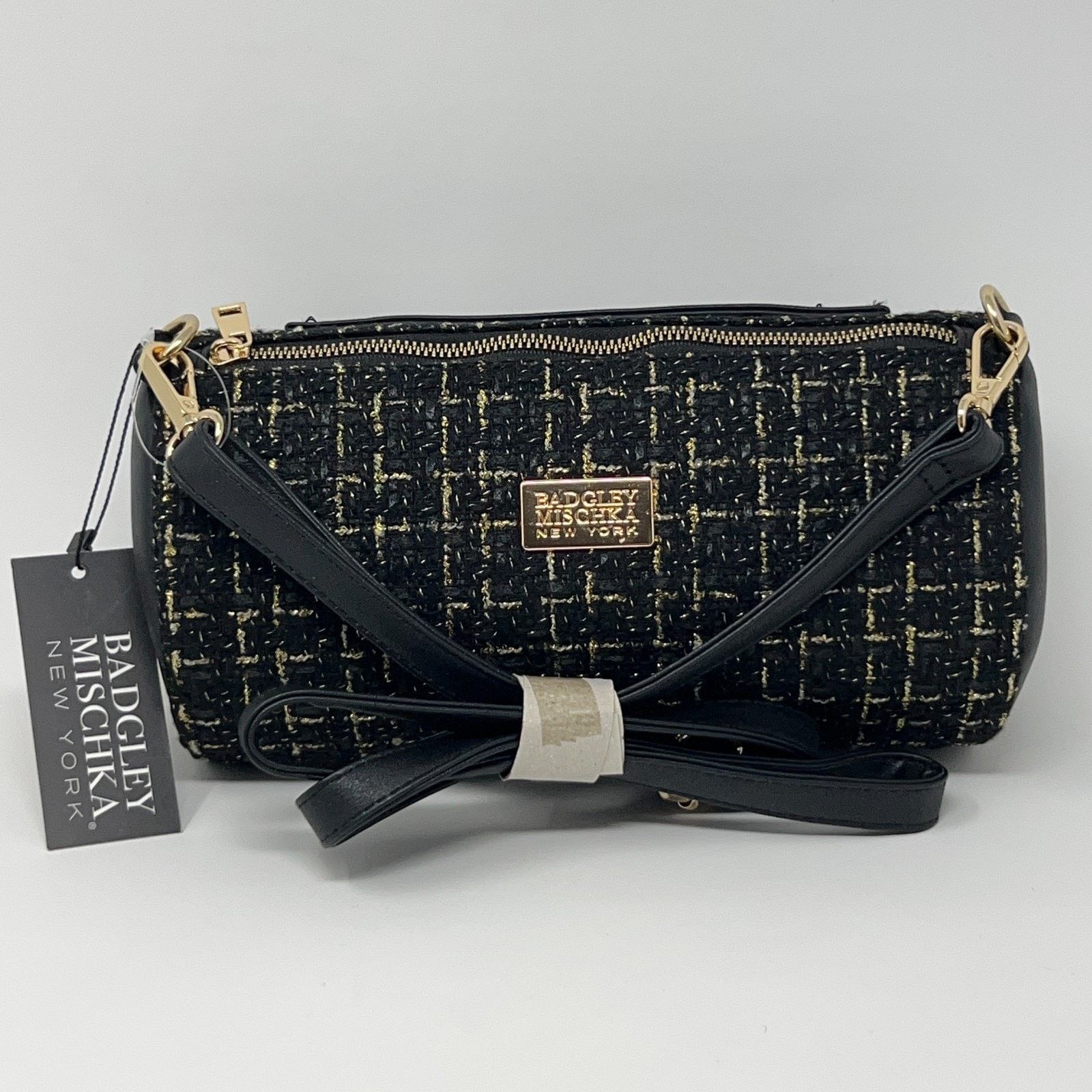 Badgley Mischka Badgley Mischka New York Black Gold Tweed Bag and Wallet Set Size ONE SIZE - 5 Thumbnail