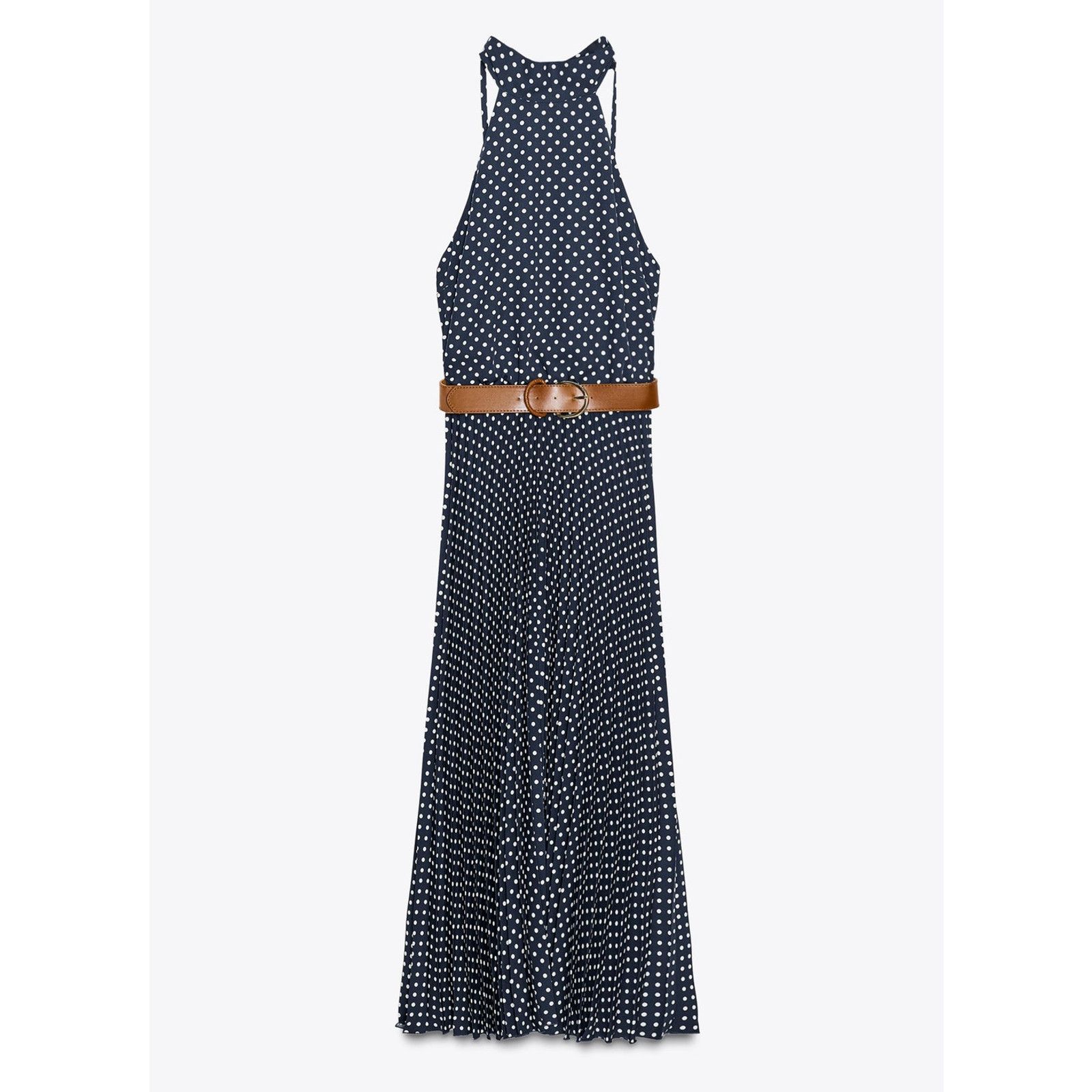 ZARA Belted Pleated Halter Midi Dress NWT