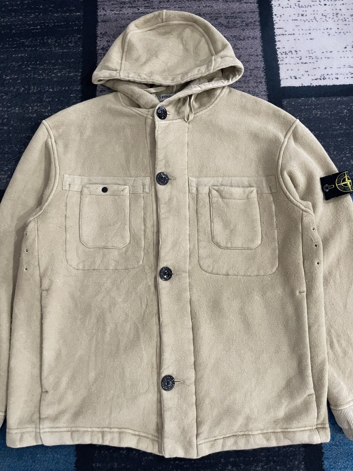 Stone Island Vintage 1999 Stone Island Beige Fleece Lined Hoodie Jacket Size US L / EU 52-54 / 3 - 5 Thumbnail