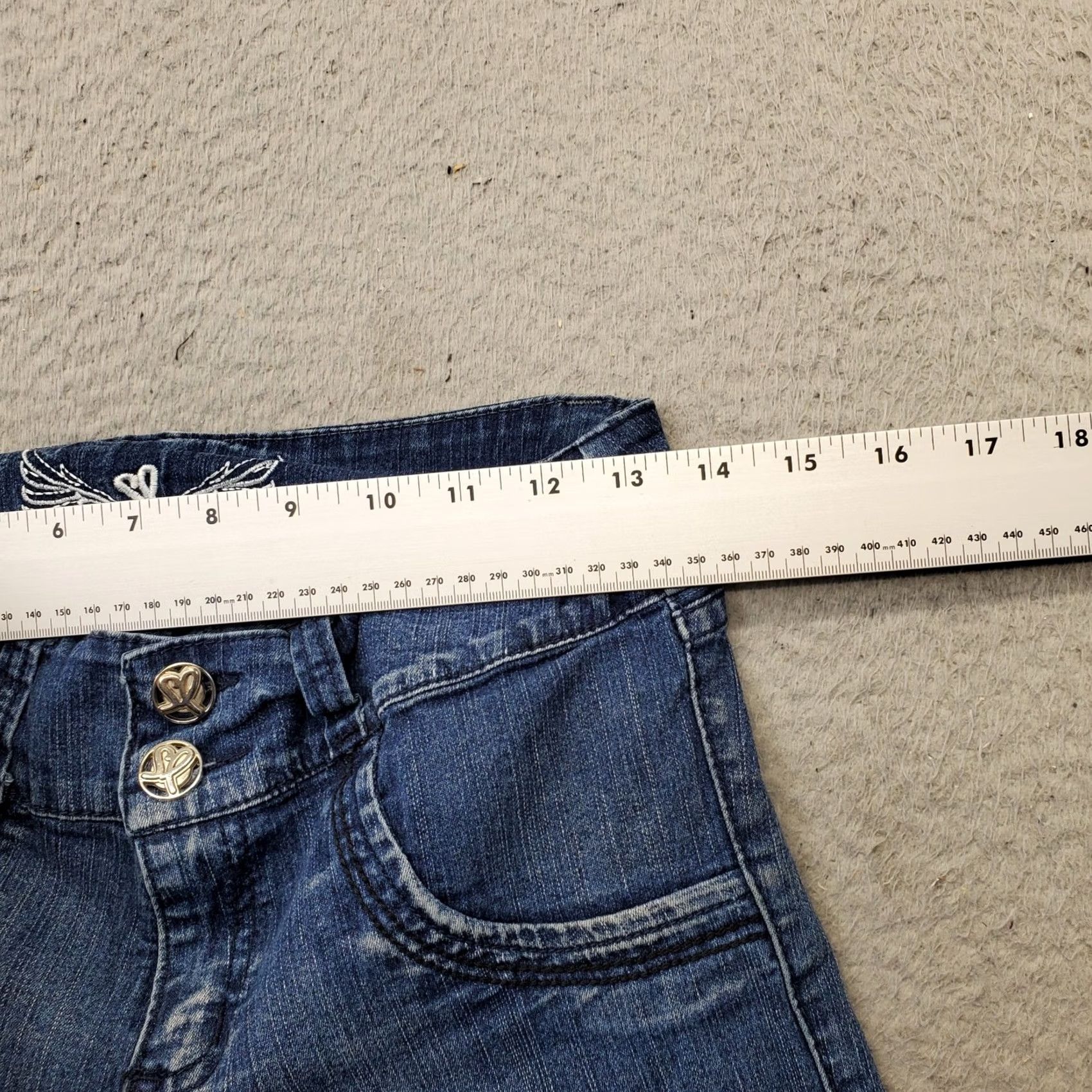 Denime SL Bootcut Jeans Women 12 Blue Denim 2 Button Fly Rhinestone Pocket Stitch 5-Pocket Womens Size 12 Size 34" / US 12 / IT 48 - 6 Thumbnail