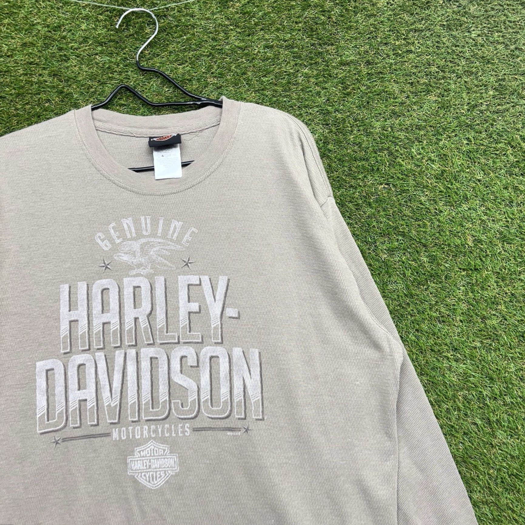 Harley Davidson Harley-Davidson Shirt Mens 2XL Thermal Waffle Knit Long Sleeve Beige Crew Neck Reversible Motorcycle Grunge 2000s Mens Size US XXL / EU 58 / 5 - 3 Thumbnail