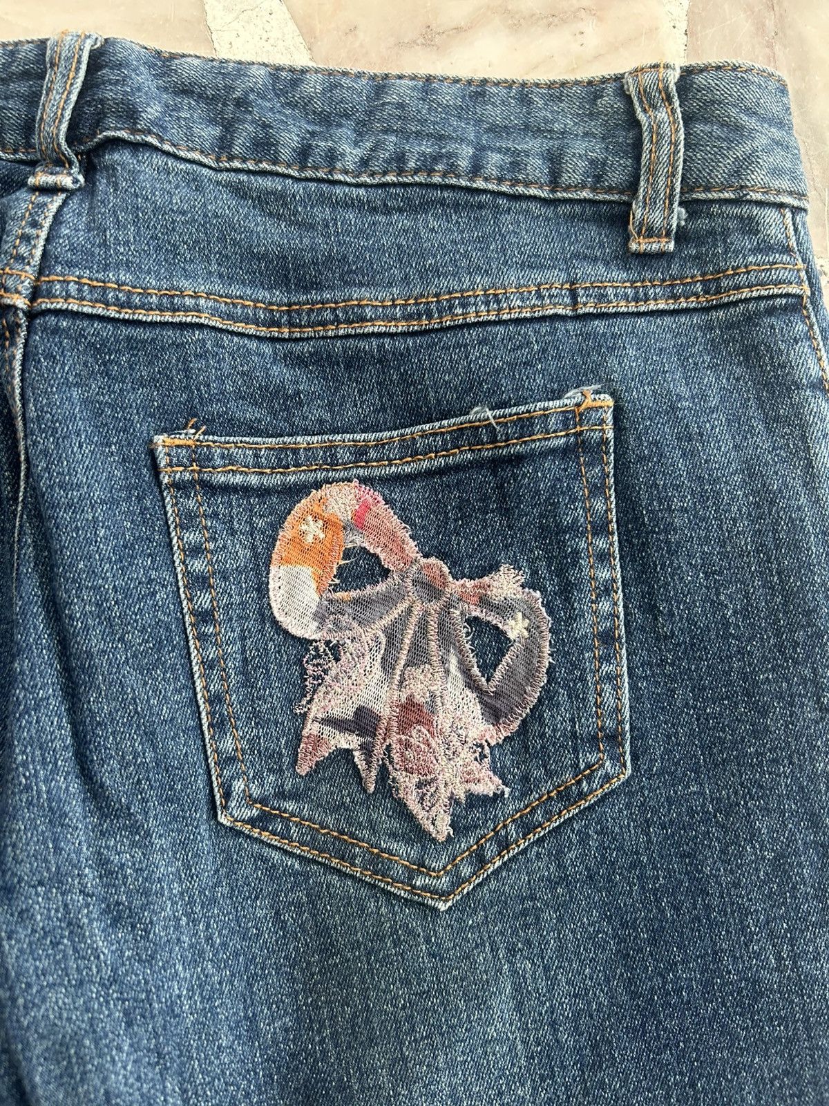 Japanese Brand Playchess Japan Flare Denim Floral Embroidered Vintage Jeans Size 29" - 12 Thumbnail