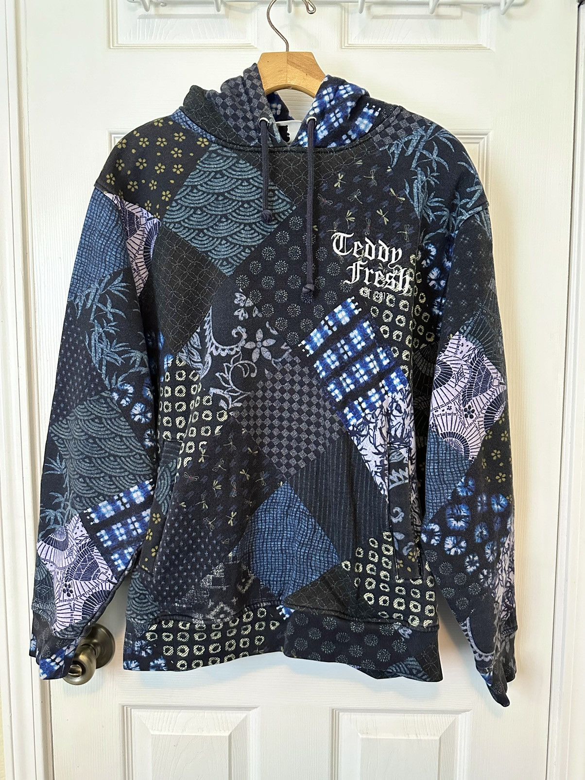 Teddy Fresh Indigo Patchwork Men’s Hoodie — hotsell SIZE L