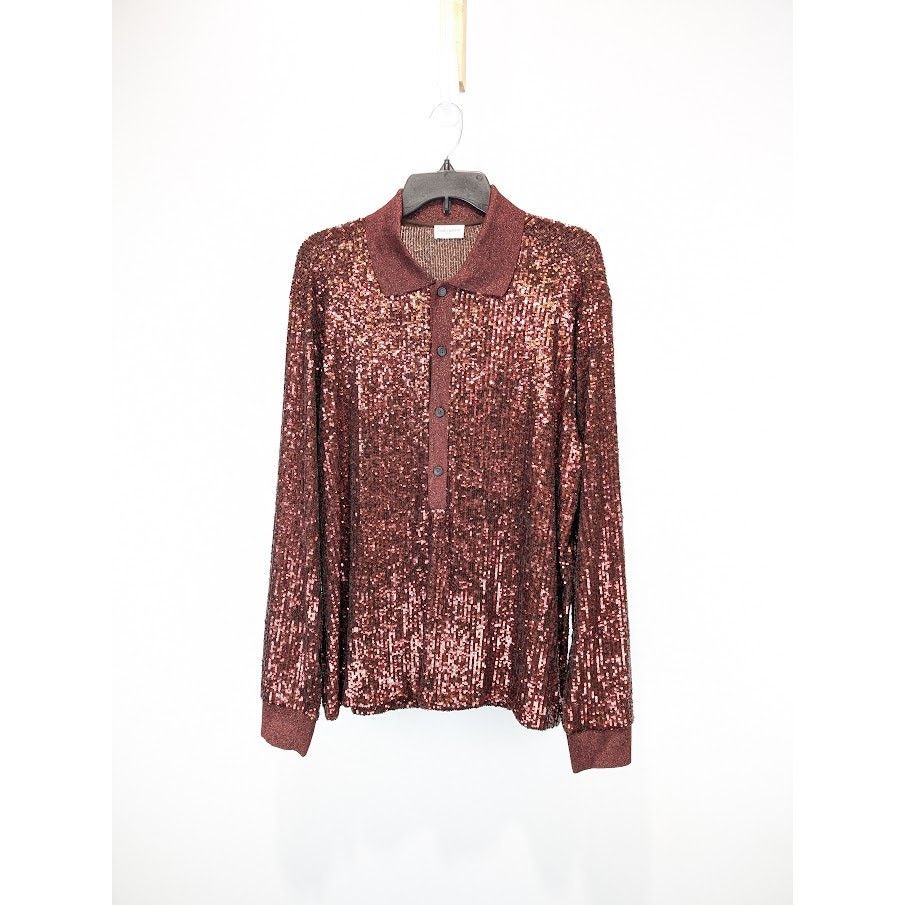 Saint Laurent Paris o1rshd1 Sequinned Sequin Long Sleeve Polo Shirt in Red Size US XL / EU 56 / 4 - 2 Thumbnail
