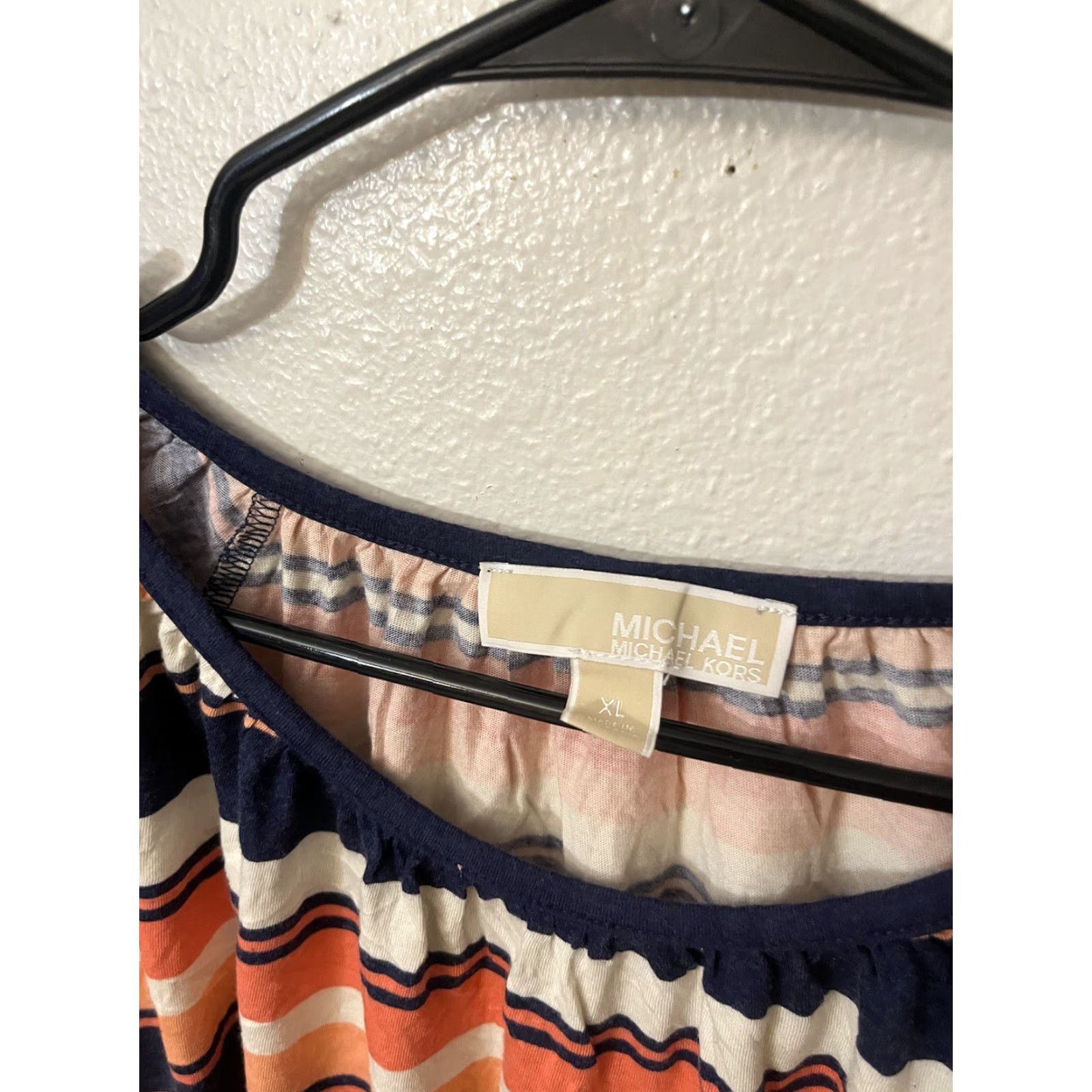 Michael Kors Michael Kors Blouse Women's XL Multicolor Striped Ruffle 3/4 Sleeve Round Neck Casual Size XL / US 12-14 / IT 48-50 - 3 Thumbnail