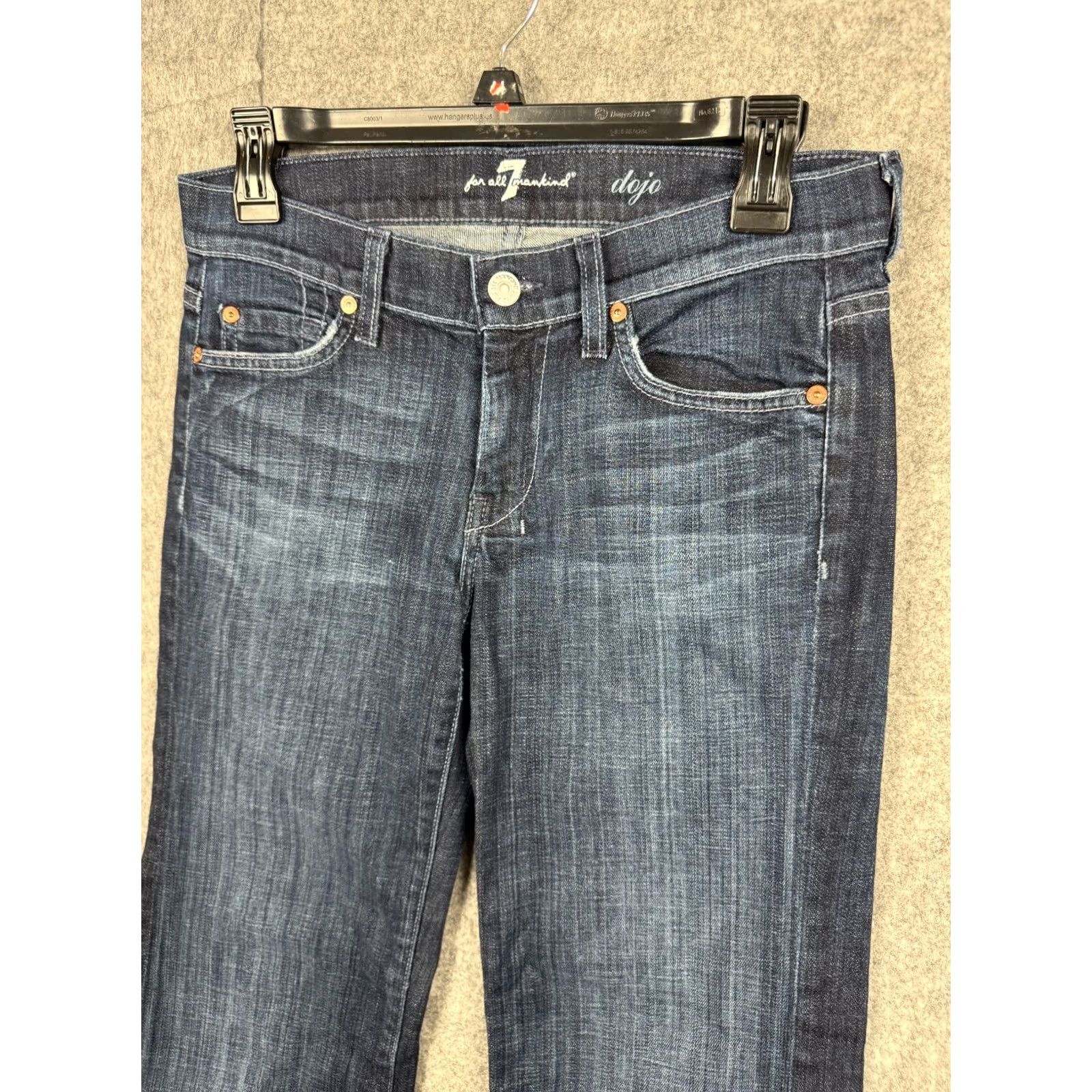 7 For All Mankind 7 For All Mankind Dojo Jeans Womens 27 Blue Flare Jeans Mid Rise Dark Wash Denim Size 27" / US 4 / IT 40 - 3 Thumbnail