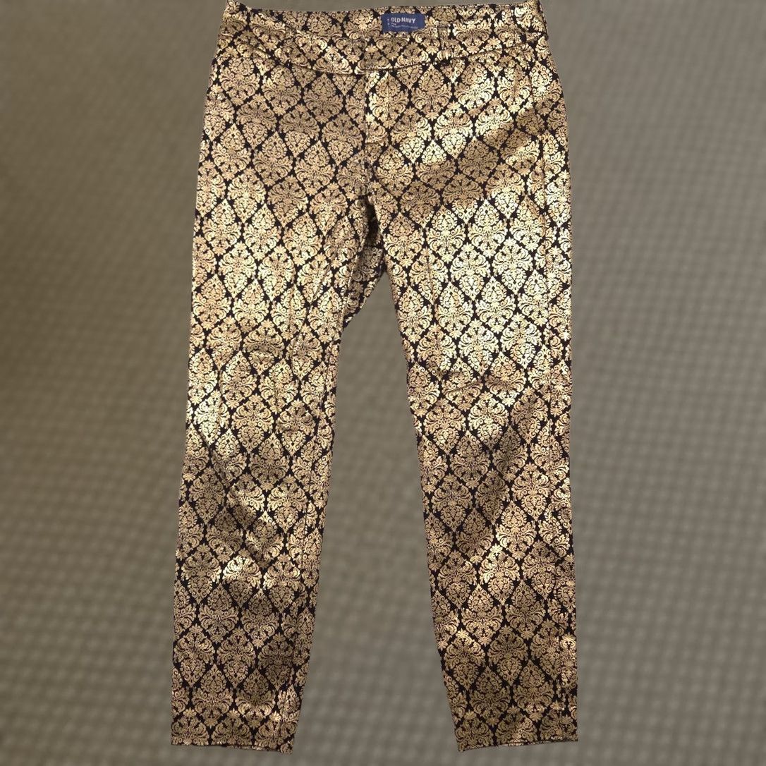 Old Navy Old Navy Pixie Pants Womens 8 Gold Brocade Floral Ankle Slim Stretch Holiday Size 30" / US 8 / IT 44 - 1 Thumbnail