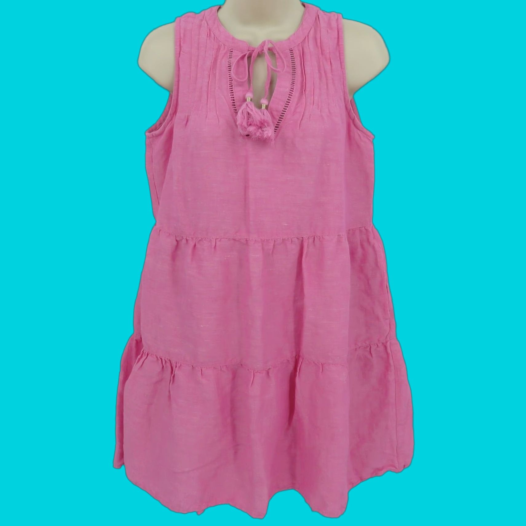 Tommy Bahama Tommy Bahama Women Small Pink Linen Blend Tiered Keyhole Sleeveless Shift Dress Shirt Dress Lady Slip Size S / US 4 / IT 40 - 1 Thumbnail