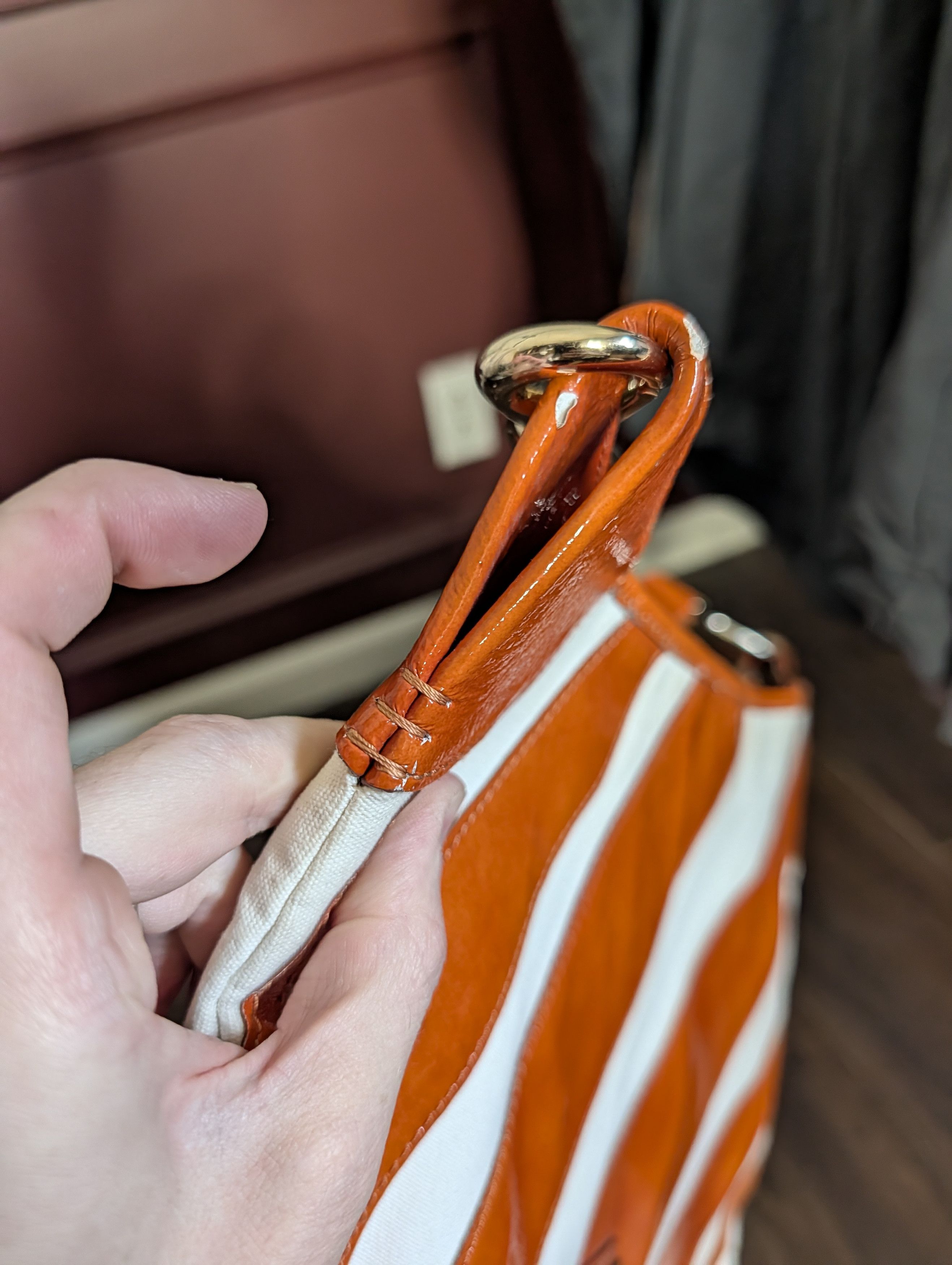 Dooney & Bourke Orange patent / white canvas striped handbag large Size ONE SIZE - 8 Thumbnail