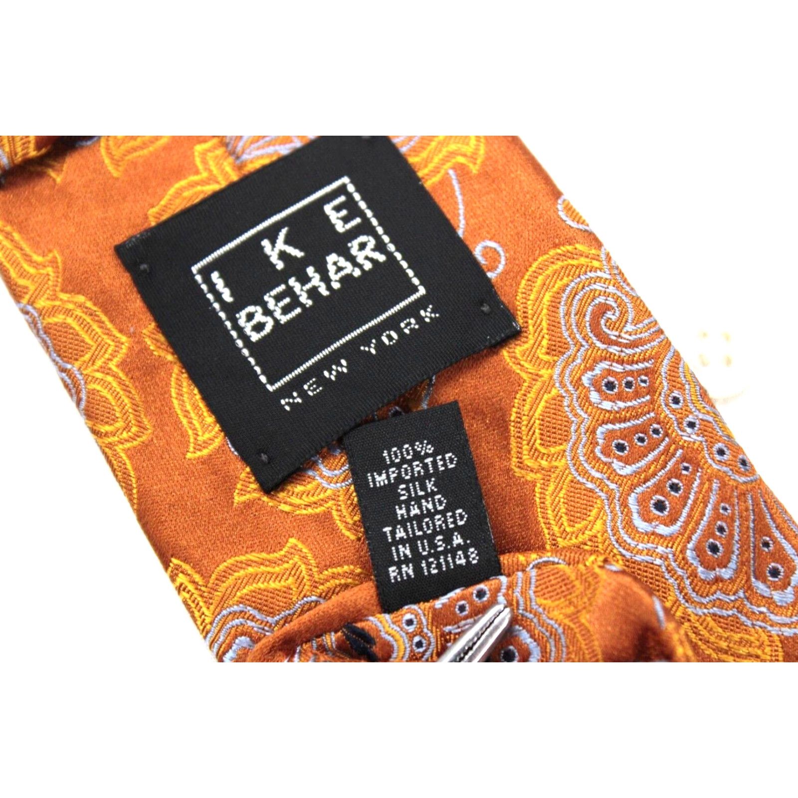 Ike Behar IKE BEHAR Tie Men Silk Necktie Orange Floral Geometric Handmade USA 59" 3" Classic Designer Abstract Vintage No (Pre-Owned) Size ONE SIZE - 5 Thumbnail