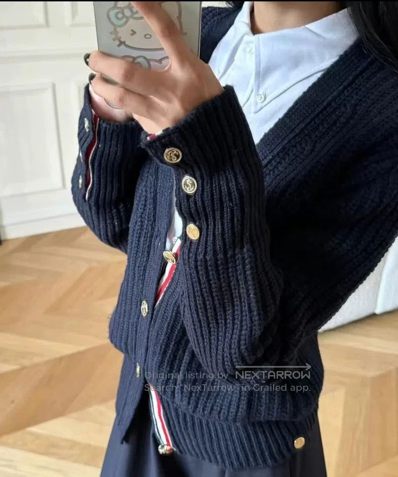 Thom Browne Thom Browne Chunky Knit Sweater Jacket, Dark Blue Size US XS / EU 42 / 0 - 5 Thumbnail