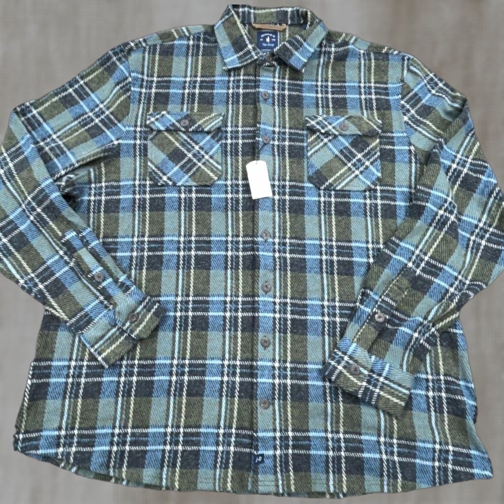 johnnie-O johnnie-O Shirt Jacket Shirt Men 2XL Green Plaid Flannel Heavy Shacket Zip Hoodie Pocket Casual Outdoor Modern Size US XXL / EU 58 / 5 - 1 Thumbnail