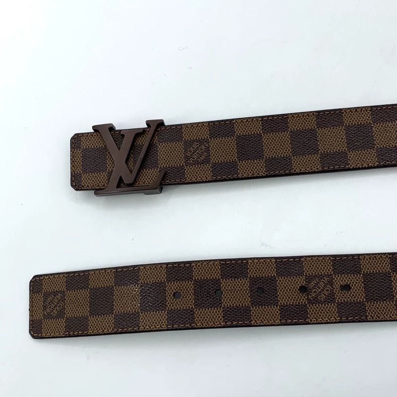 Louis Vuitton Louis Vuitton Brown checkered leather belt Size ONE SIZE - 4 Thumbnail