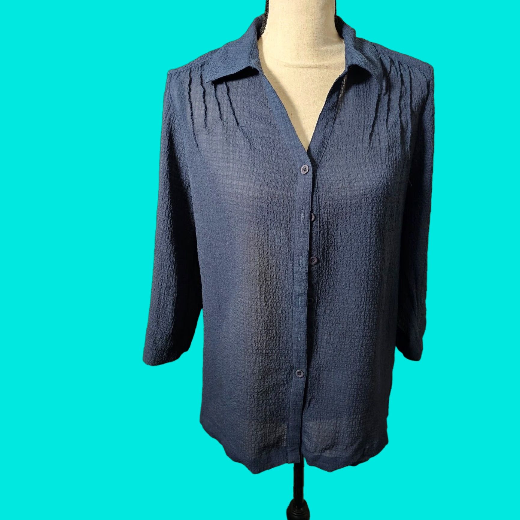 Vintage VINTAGE Koret Shirt Blouse Button-Up Blue Long Sleeve Size M, Women, Regular, 20s-30s, Sheer, Ned? Size M / US 6-8 / IT 42-44 - 1 Thumbnail