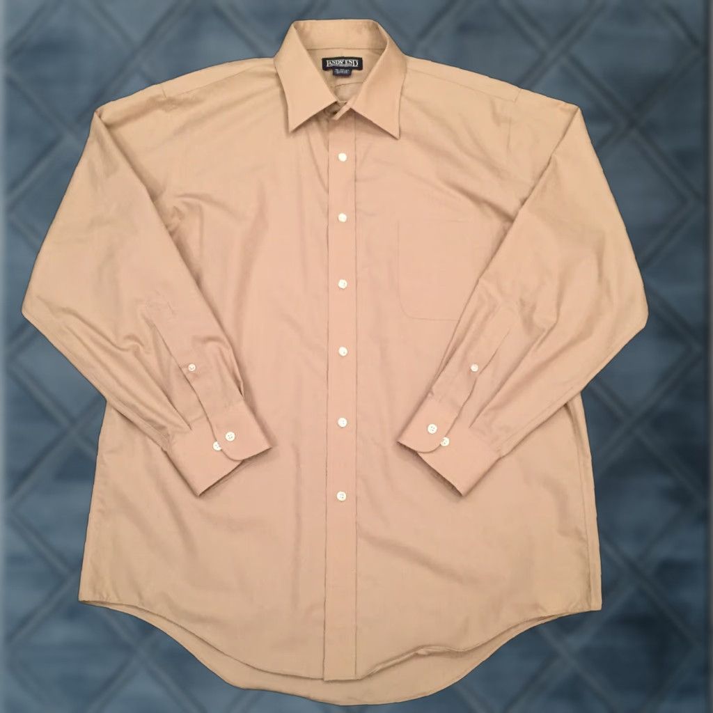 Lands' End Lands' End Shirt Mens 16 Button-Up Beige Long Sleeve Shirt Mens 16 Beige Cotton Blend Button-Up Lands' End Mens Long Sleeve Button-Up Beige Size US L / EU 52-54 / 3 - 1 Thumbnail