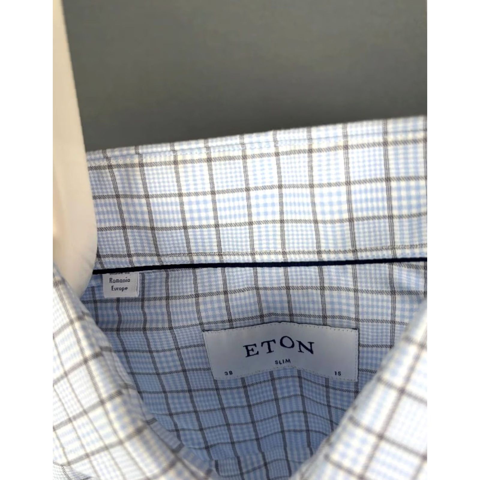 Eton Eton Button-Up Shirt Slim Fit 38 Regular Size Blue Knit Check, 90s Theme, Men, Long Sleeve, Collared, Casual, Machine Washable, Vintage No Size US M / EU 48-50 / 2 - 5 Thumbnail