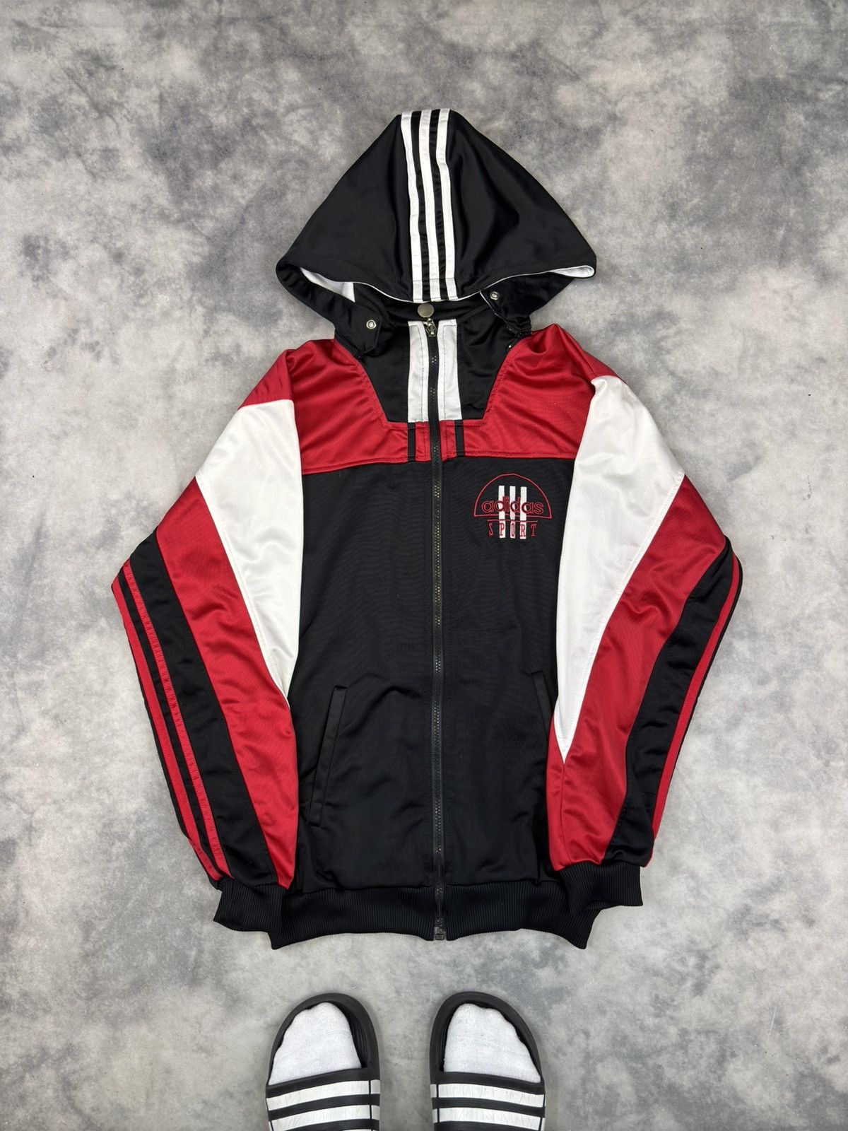 Adidas Vintage adidas 3 stripe zip hoodie sweatshirt sport logo Size US L / EU 52-54 / 3 - 1 Thumbnail