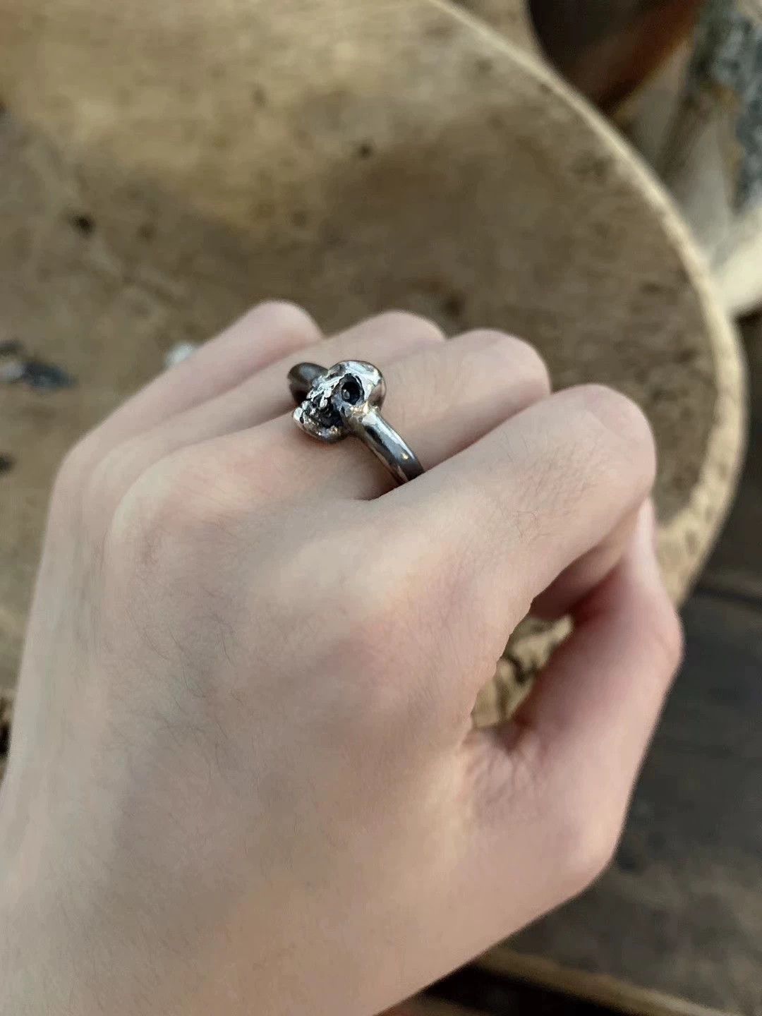 Chin Teo Chin Teo Distressed Silver-Black Skull Ring US9 Size ONE SIZE - 2 Thumbnail