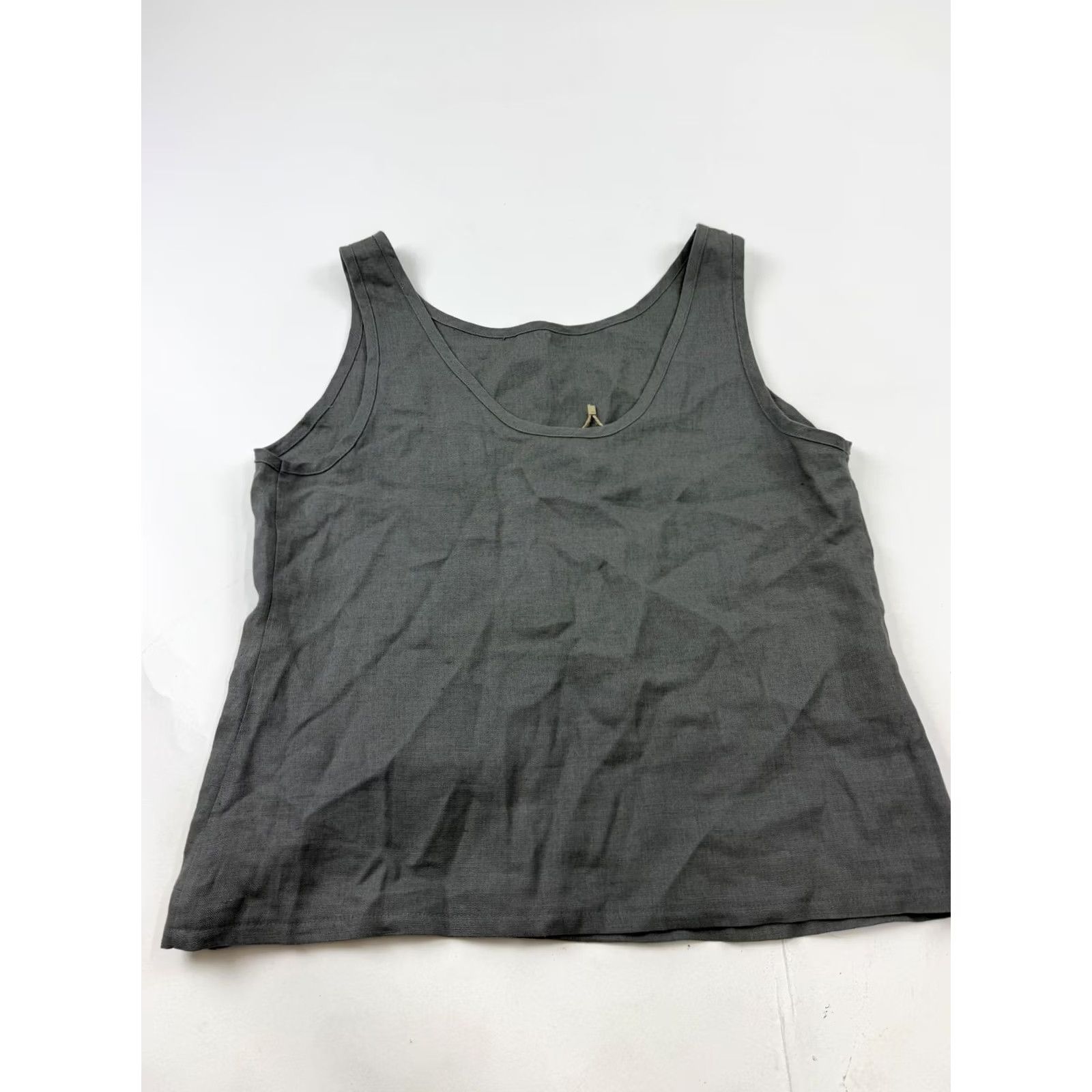 Vintage Linen Handmade Studio Tank Top Womens Medium Gray Scoop Neck 100% Linen Basic Size M / US 6-8 / IT 42-44 - 4 Thumbnail