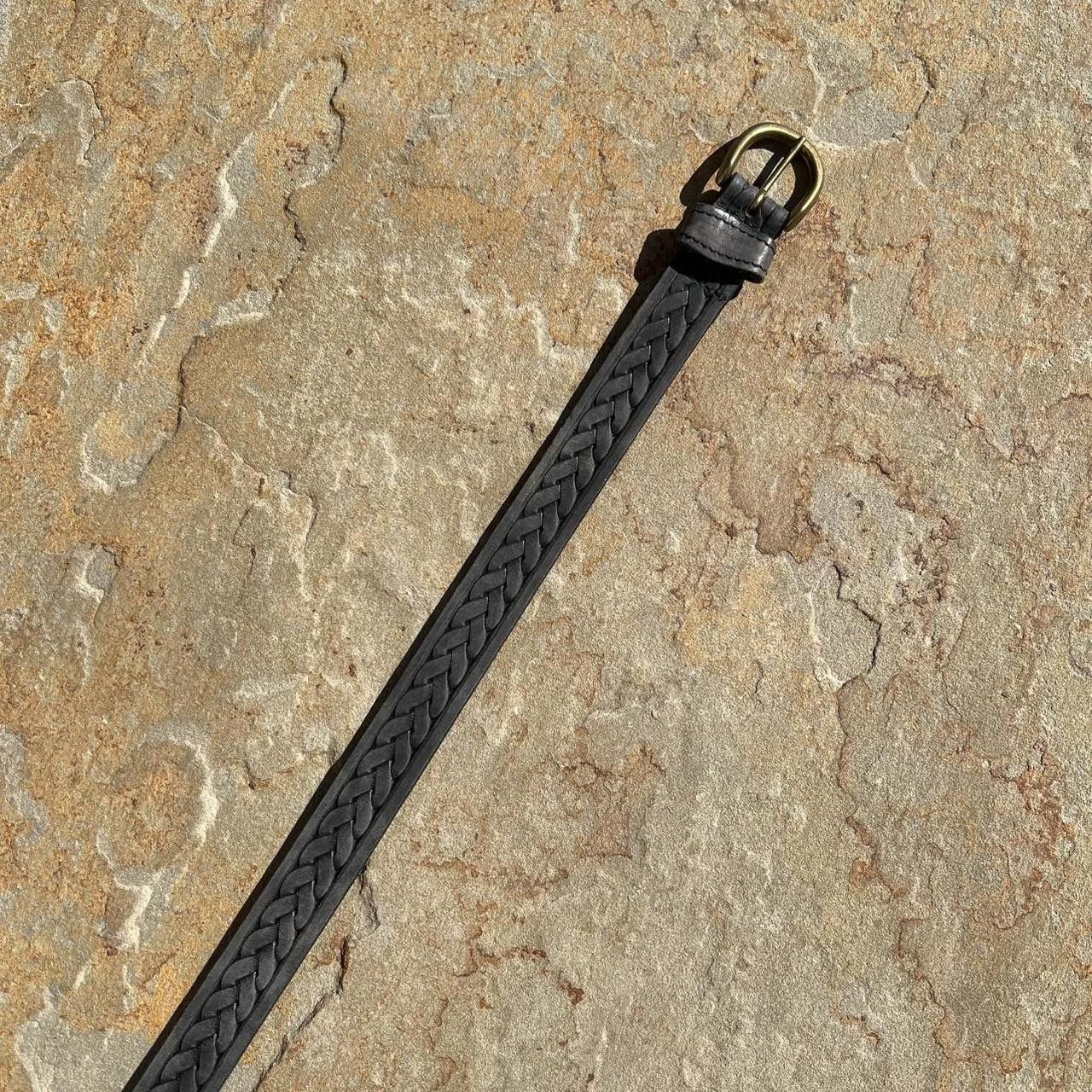 Northern Reflections Vintage 90s Black Grey Italian Leather Belt Embossed Woven Size ONE SIZE - 4 Thumbnail