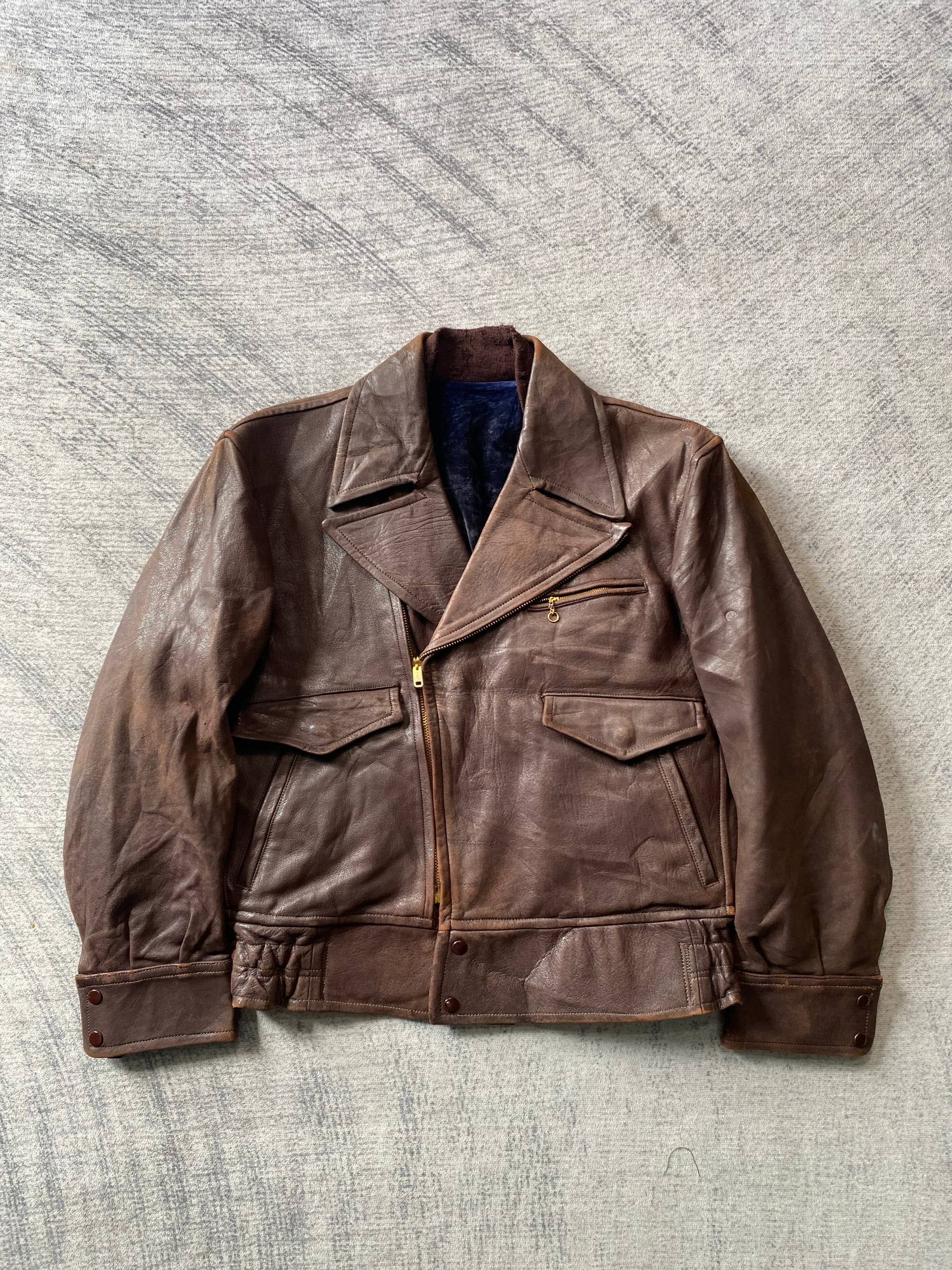 Leather Vtg 50s Horsehide Japanese Civilian Post War Leather Jacket Size US S / EU 44-46 / 1 - 1 Thumbnail