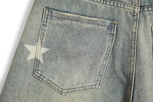Japanese Brand × Jean Star print washed distressed wide-leg denim shorts Size US 32 / EU 48 - 4 Thumbnail