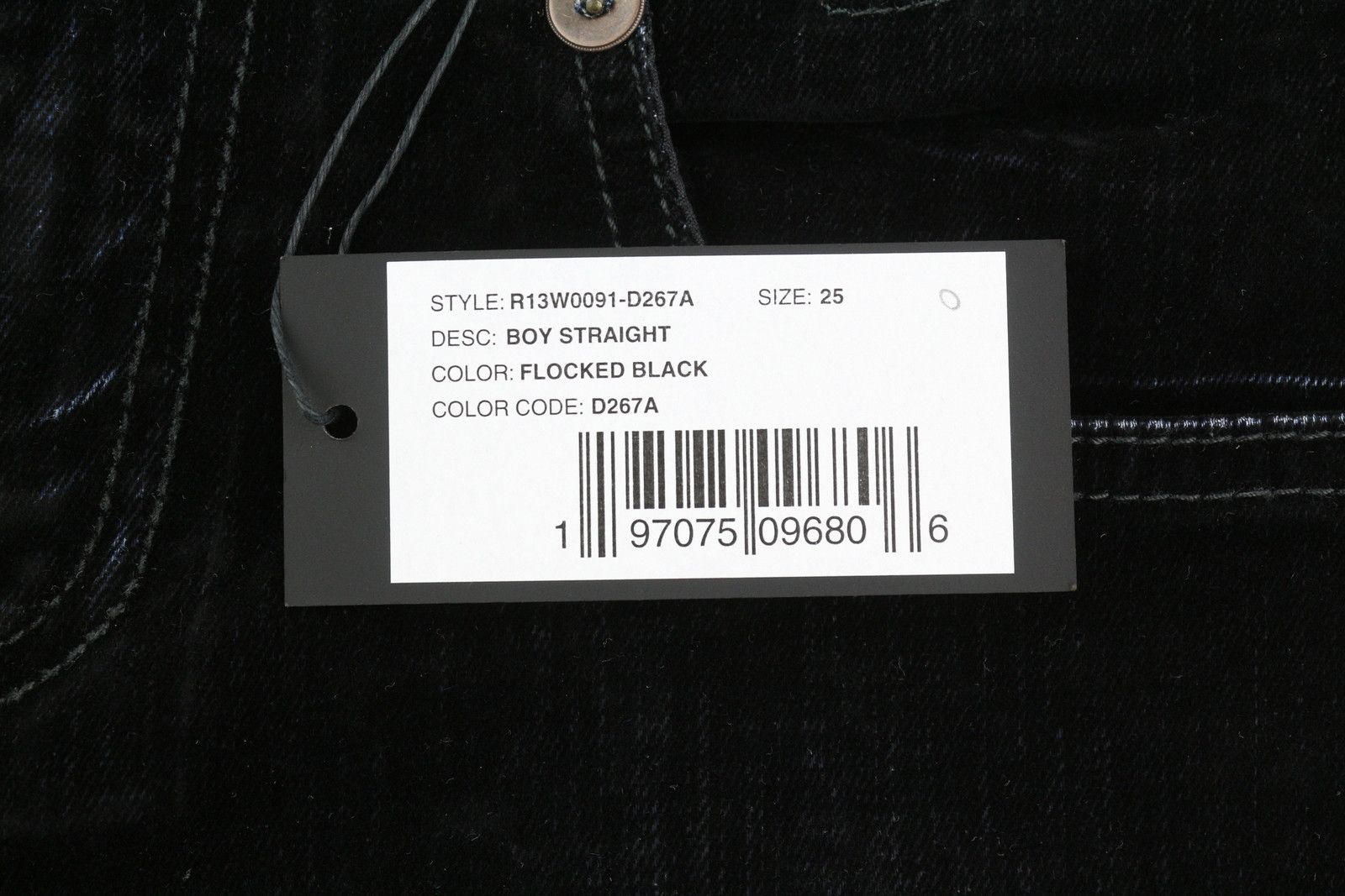 R13 BOY STRAIGHT 26 Flocked Black Velvet Cropped Dark 86252 Size 26" / US 2 / IT 38 - 10 Thumbnail