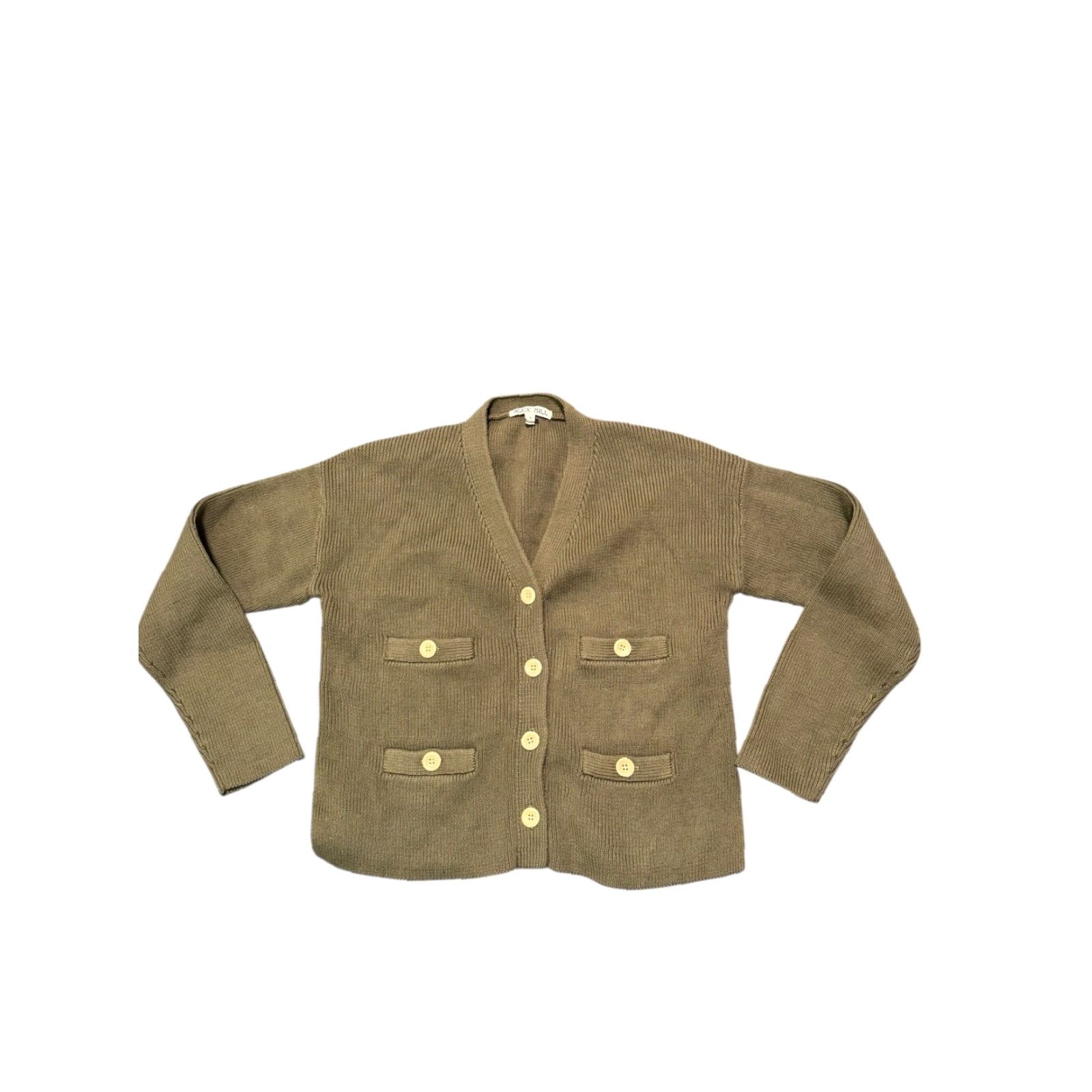 Alex Mill Alex Mill Greene St Cardigan Womens S Olive Green 100% Cotton 4 Pocket Knit Sweater Cardigan Size S / US 4 / IT 40 - 6 Thumbnail