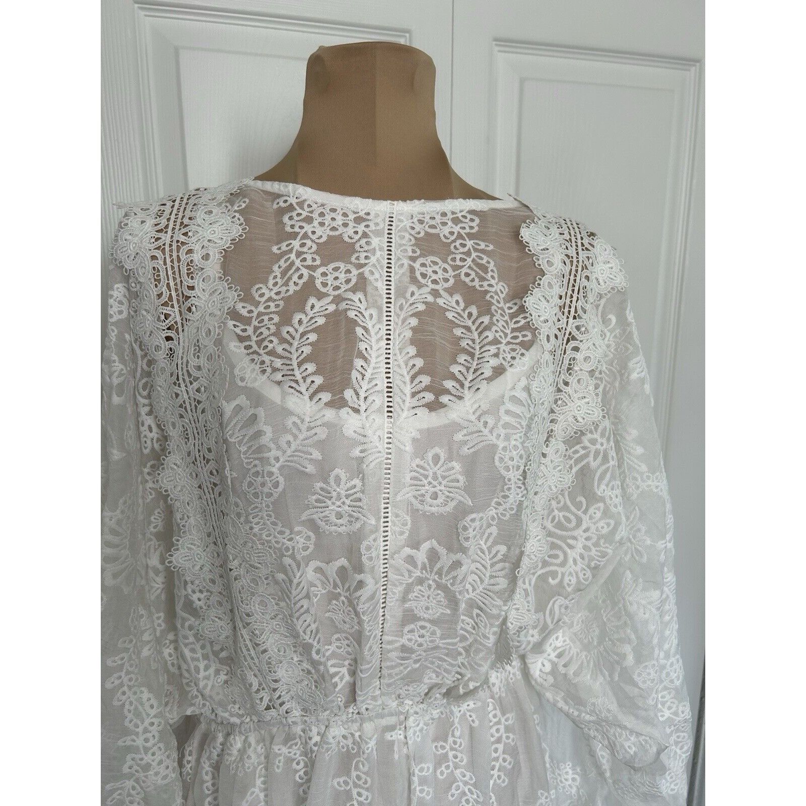 Designer Endless Rose Womens Lace White Midi Dress Long Dolman Sleeve Size L / US 10 / IT 46 - 2 Thumbnail