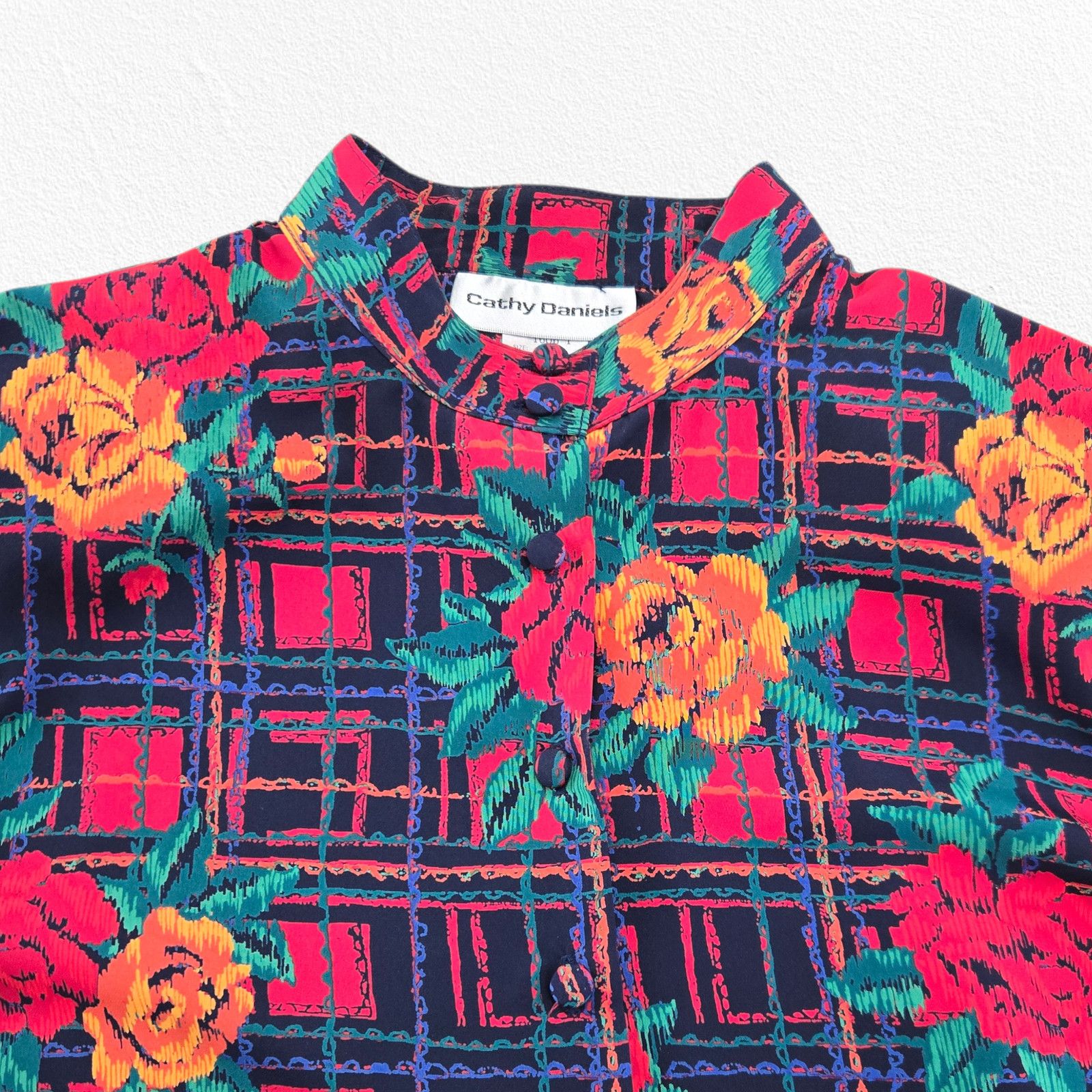 Vintage 80s Floral Plaid Long Sleeve Blouse Size 14 Size XL / US 12-14 / IT 48-50 - 4 Thumbnail