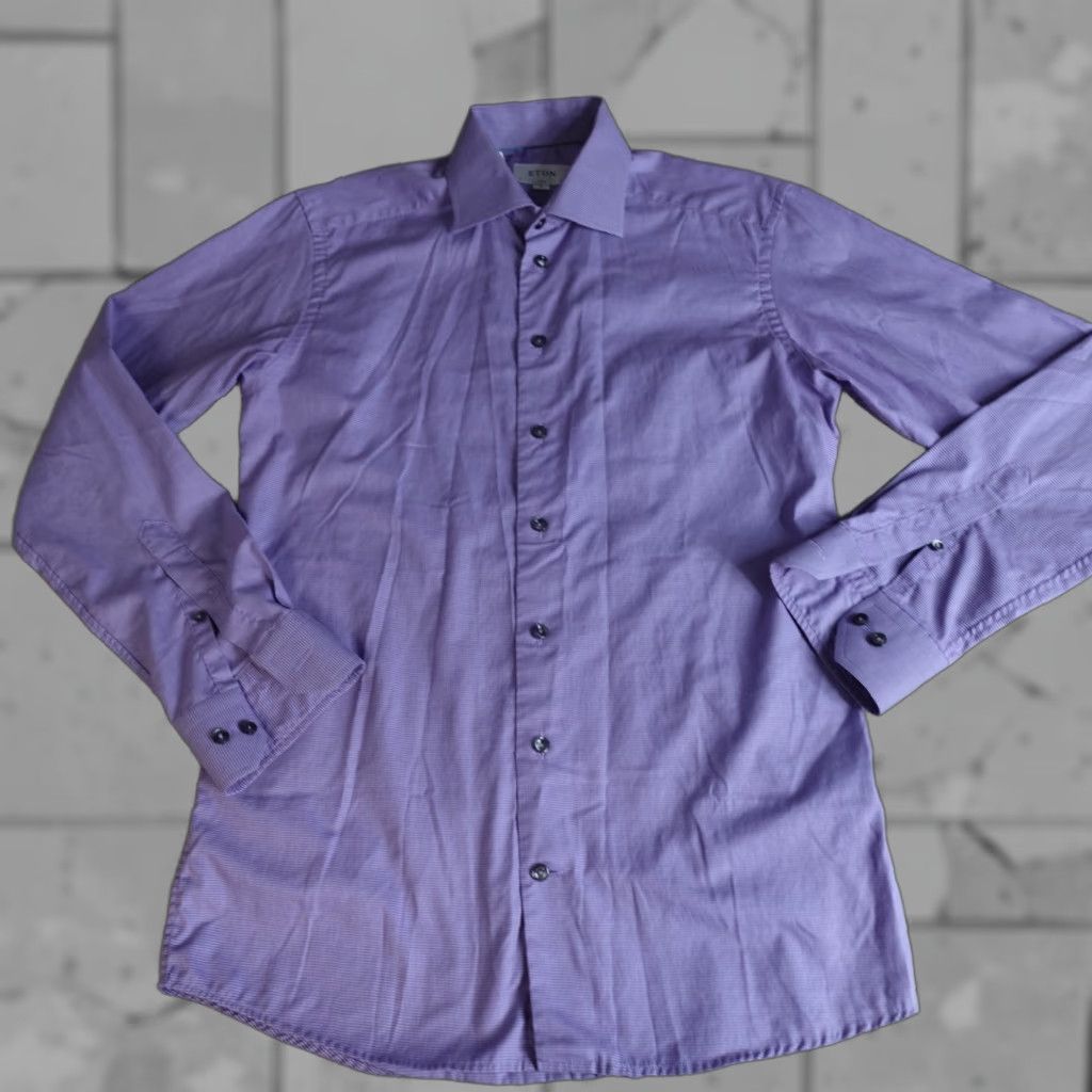 Eton Eton Mens Shirt Medium Slim Purple Geometric 100% Cotton Button-Up Long Sleeve Casual Business Party/Cocktail Size US M / EU 48-50 / 2 - 1 Thumbnail
