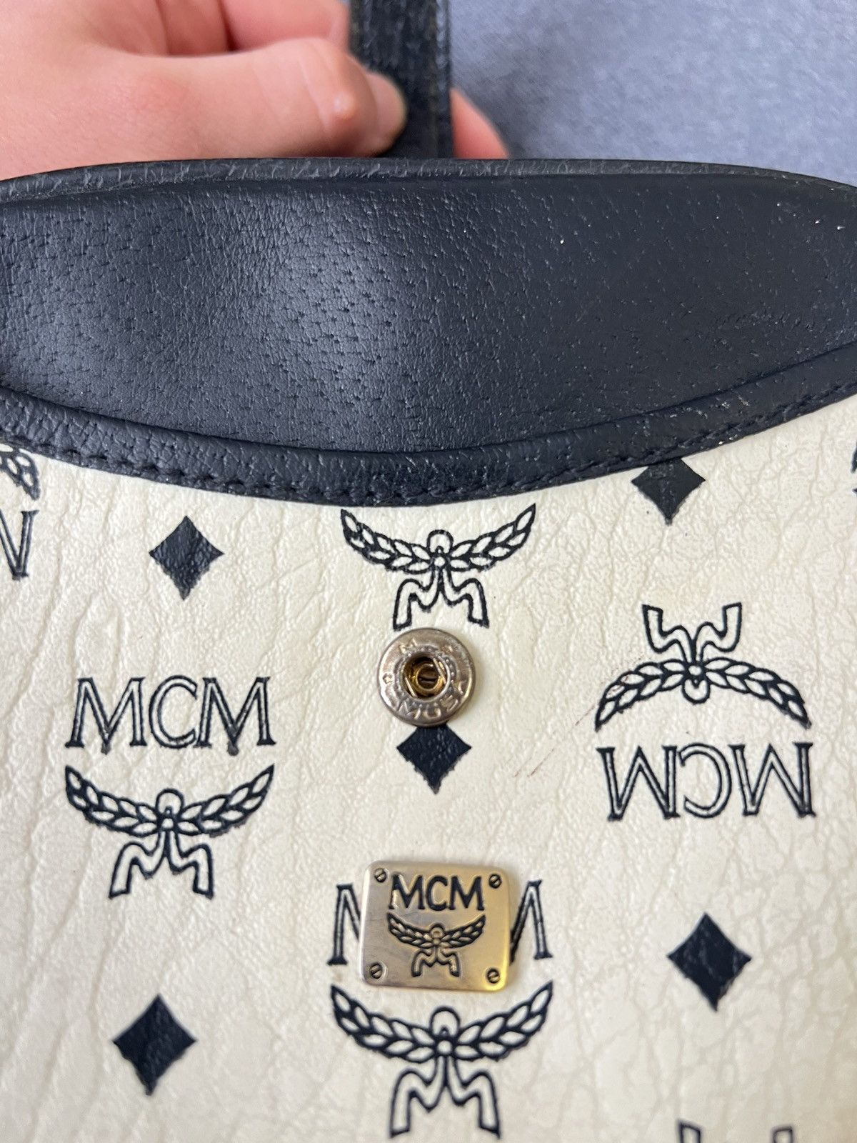 MCM MCM Dark Blue & White Monogram Leather Shoulder Bag Size ONE SIZE - 11 Thumbnail