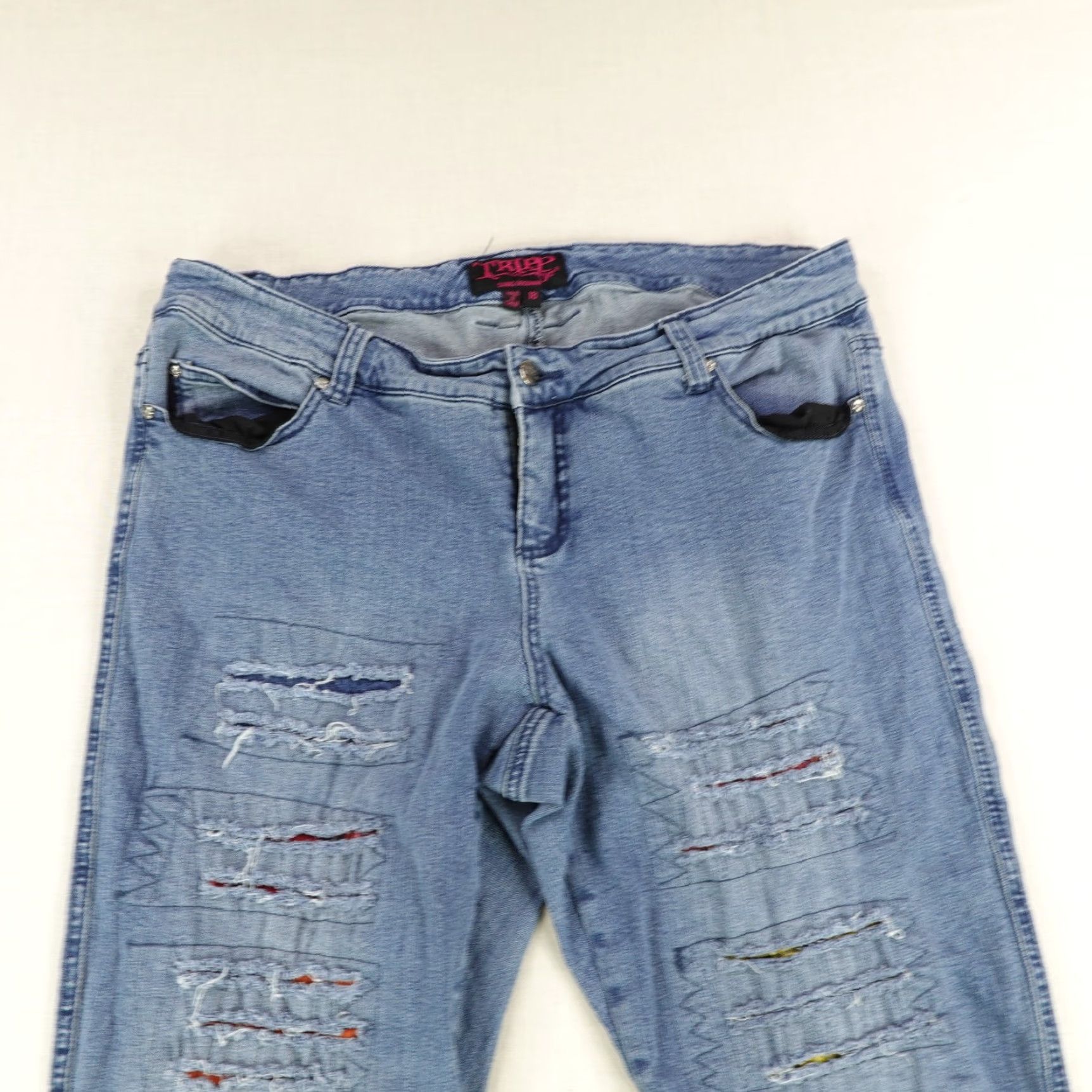 Trippen VINTAGE Tripp NYC Jeans Womens 18 Slim Fit Distressed Denim Goth Punk Cotton Blend Blue 2000s Size 35" - 2 Thumbnail