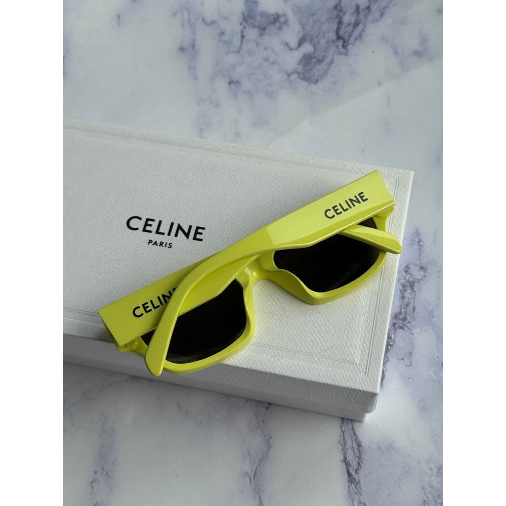 Celine NEW Celine CL40197U Cat Eye Neon Yellow Logo Sunglasses Size ONE SIZE - 2 Thumbnail