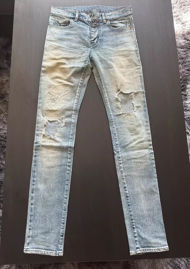 Saint Laurent Paris Saint Laurent Paris Distressed Skinny Jeans in Light Wash- Size US 29 - 1 Thumbnail