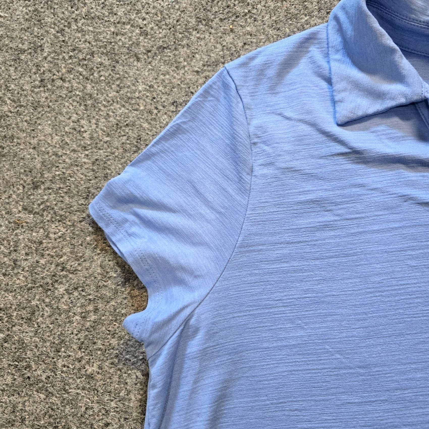 J. Jill J Jill Top Women Size Large Blue Slub Knit Short Sleeve Collared Wearever Casual Shirt Mens? (note: no) Size L / US 10 / IT 46 - 3 Thumbnail